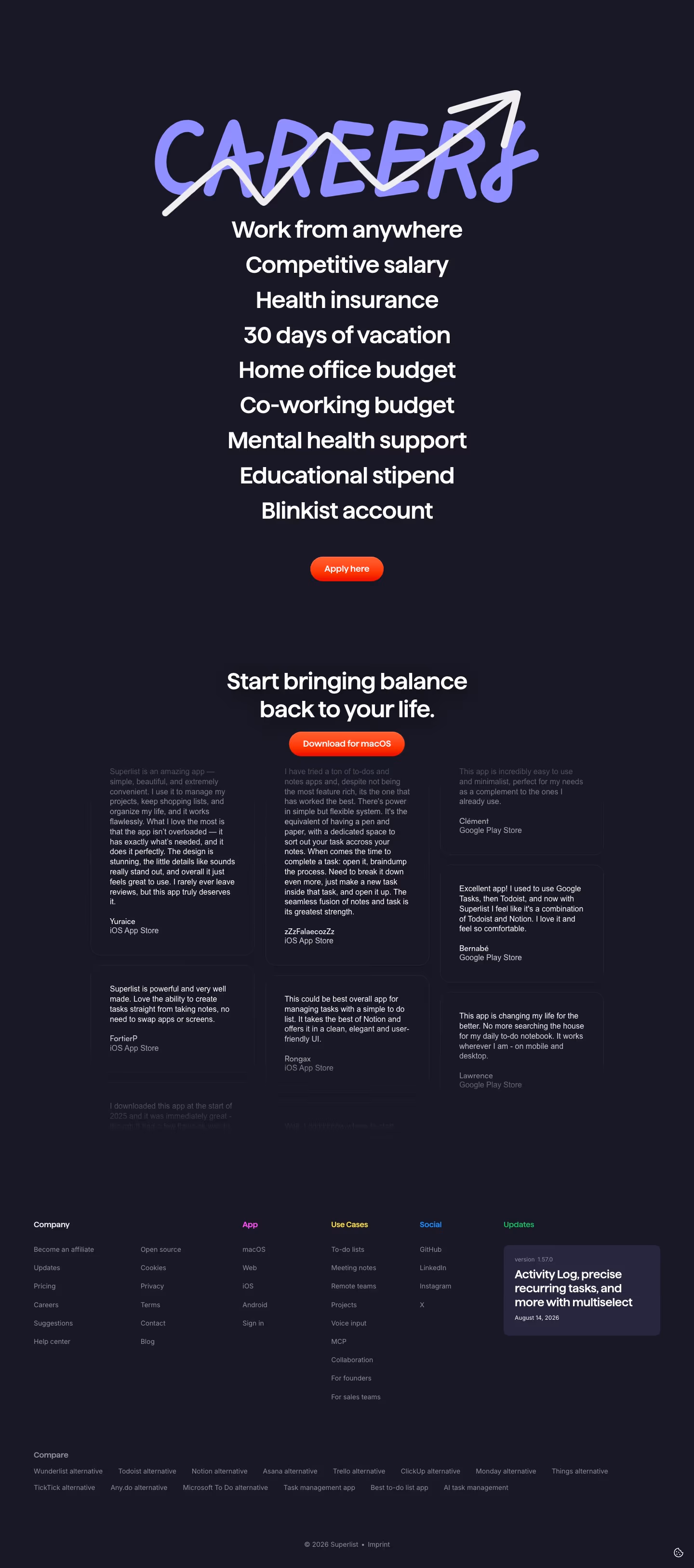 Superlist Careers pages section design