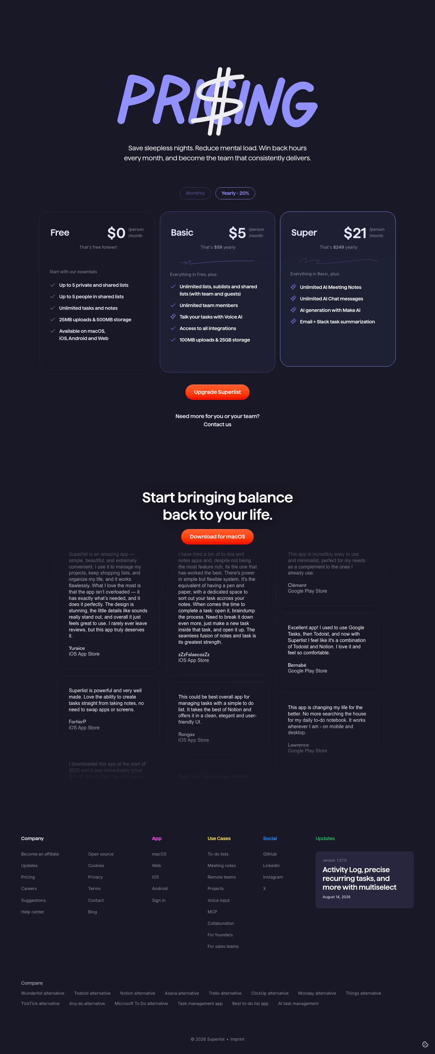 Superlist Pricing & Plans section design