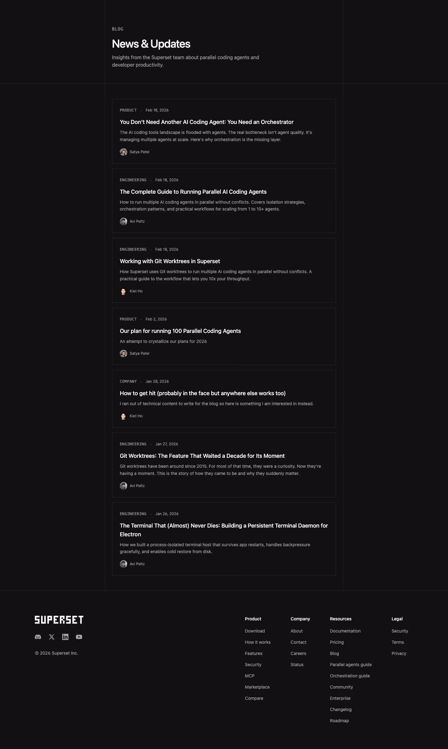 Superset Blog pages section design