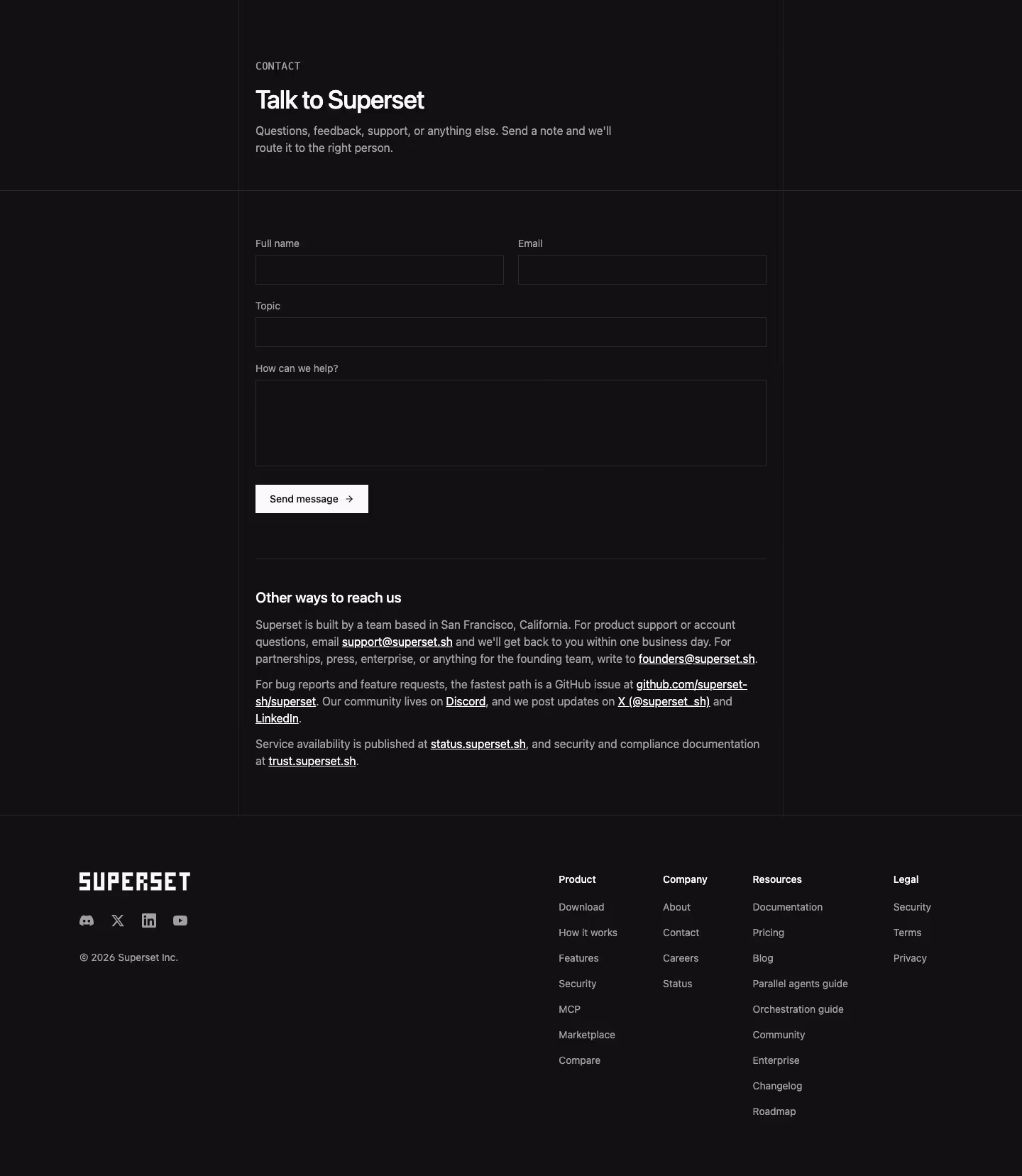 Superset Contact Us section design