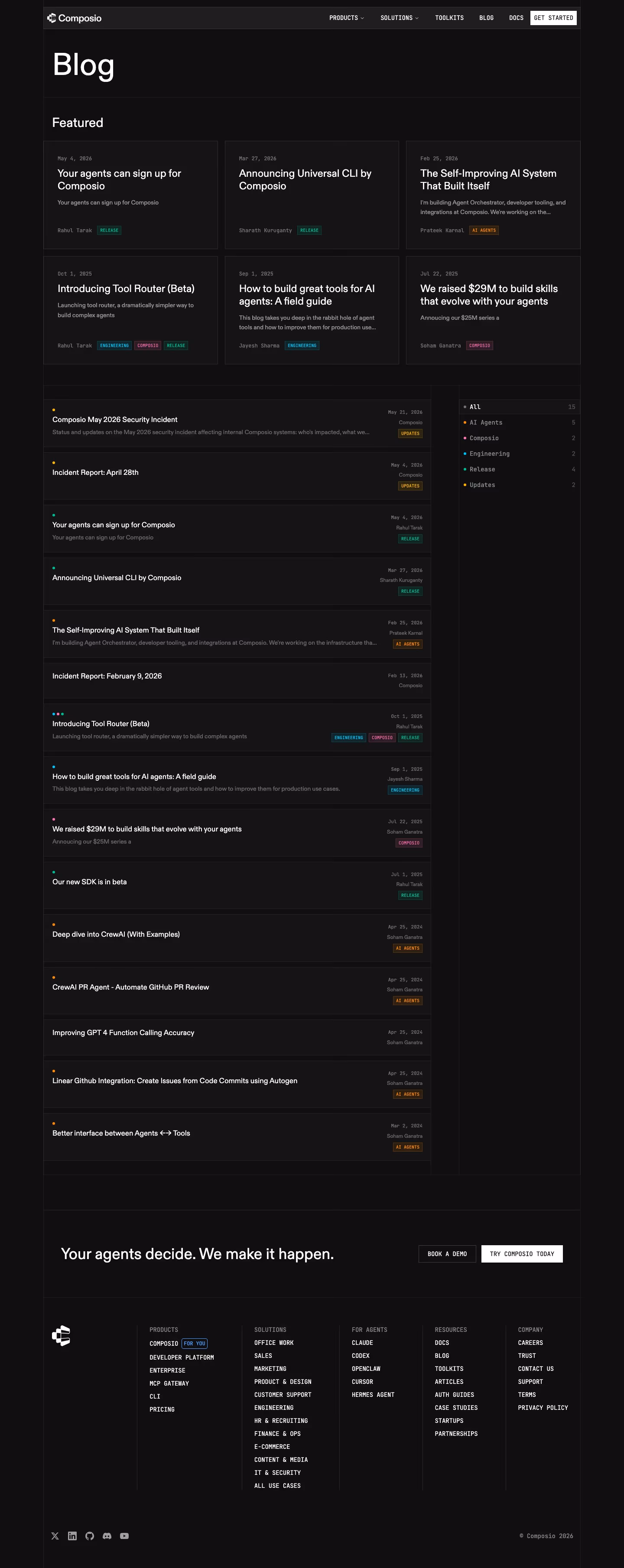 Composio Blog pages section design