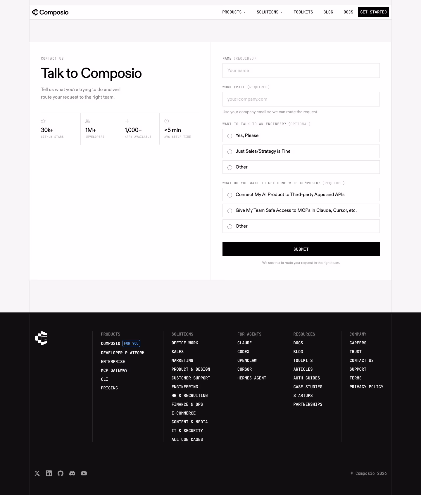 Composio Contact Us section design