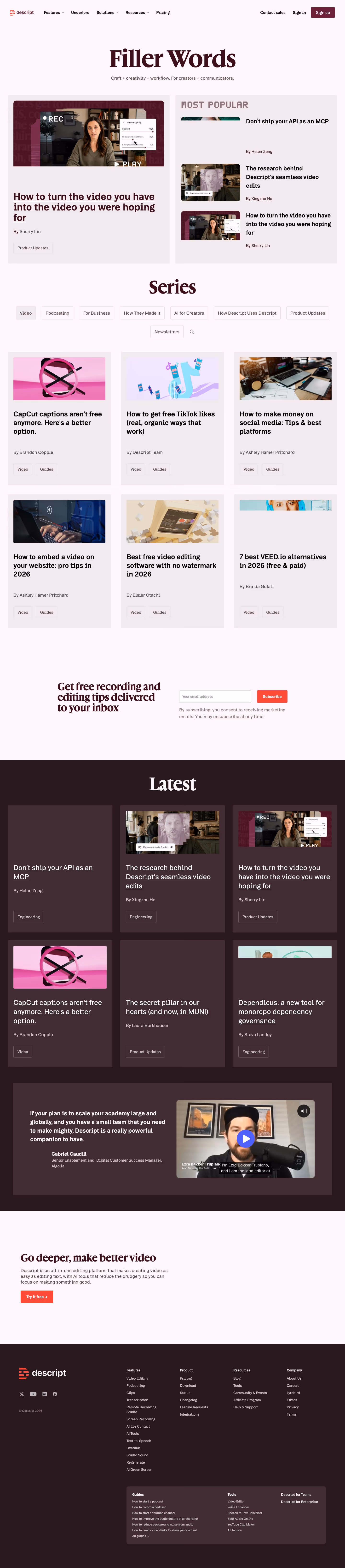 Descript Blog pages section design