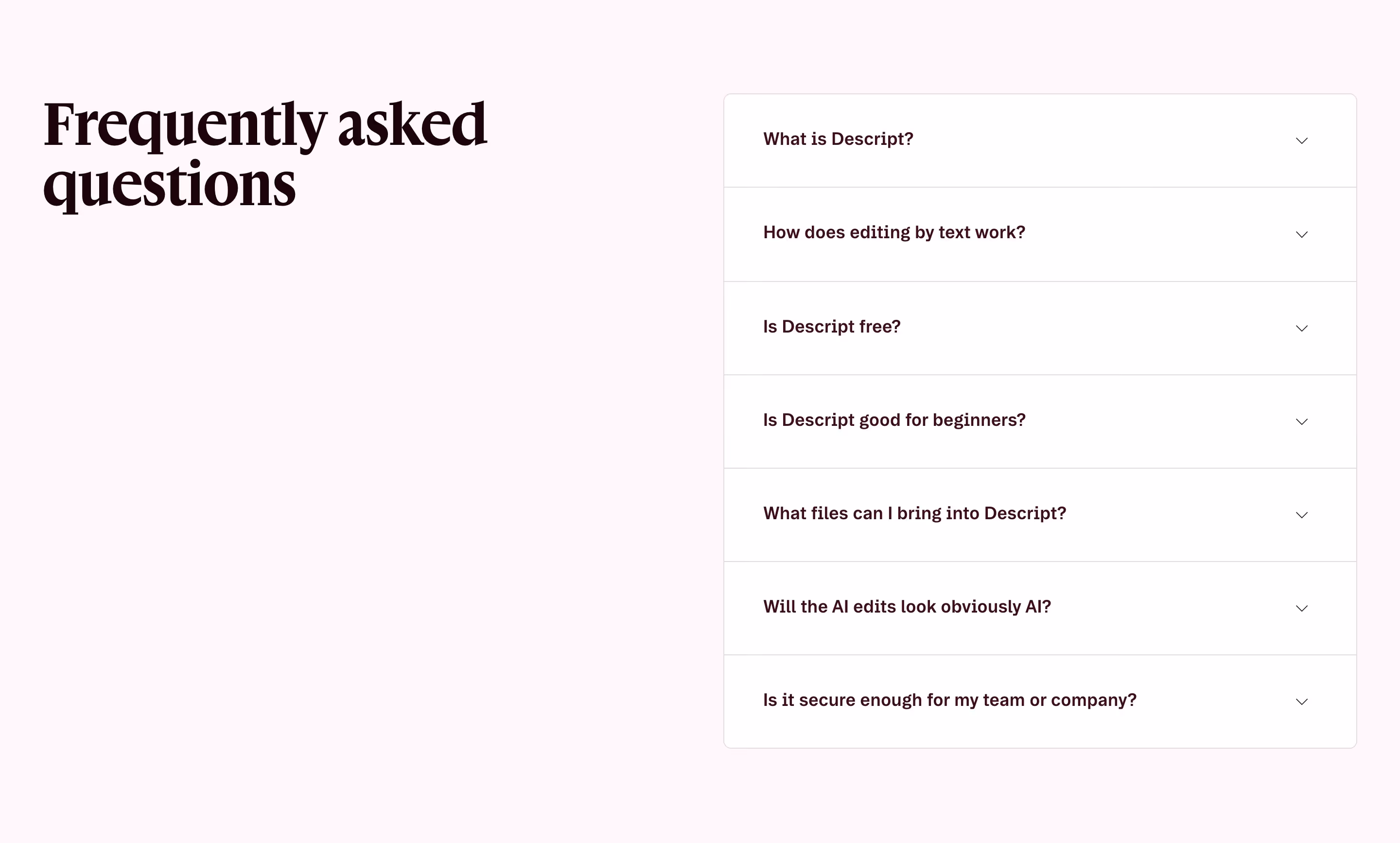 Descript faq design — Productivity & Collaboration