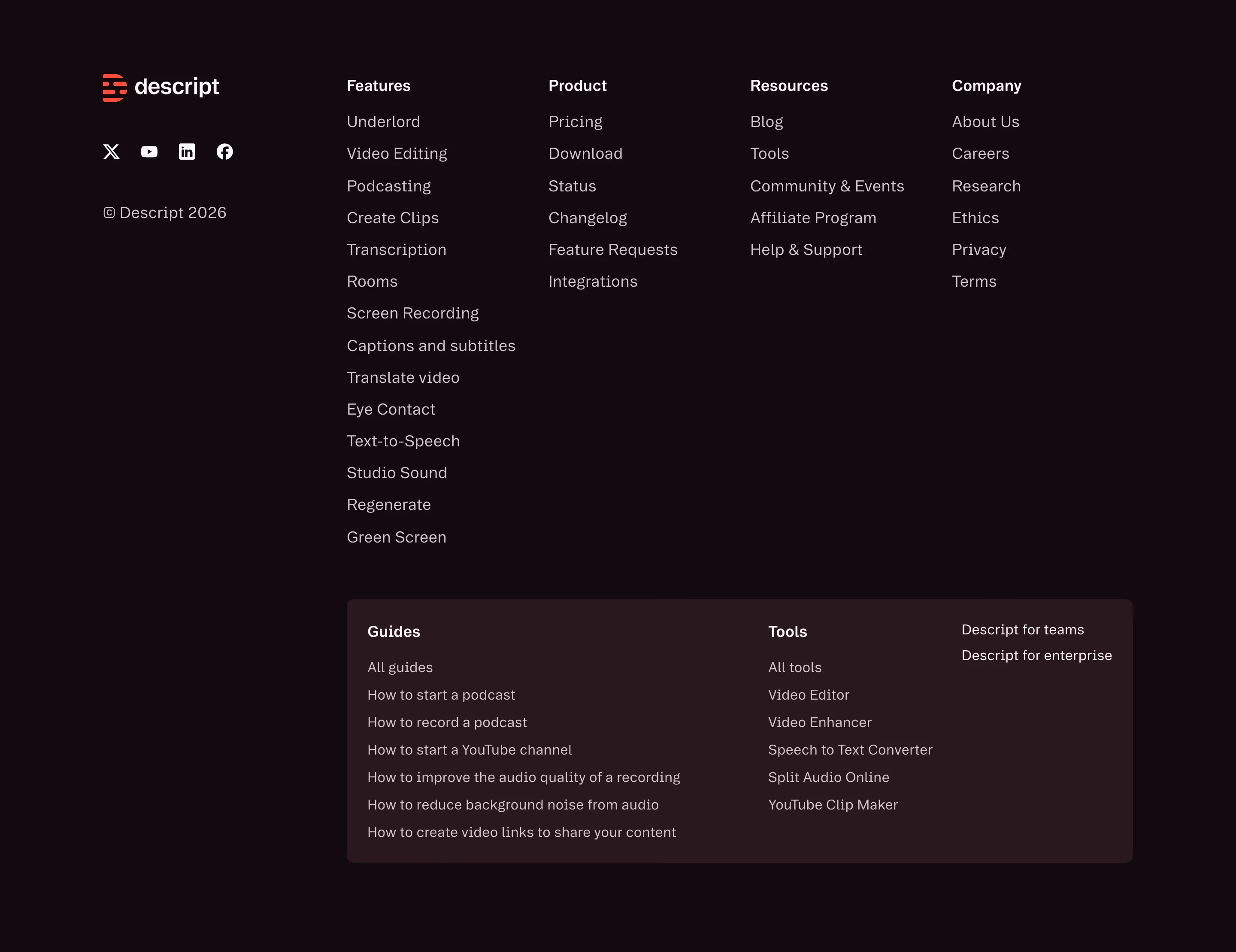 Descript footer design — Productivity & Collaboration