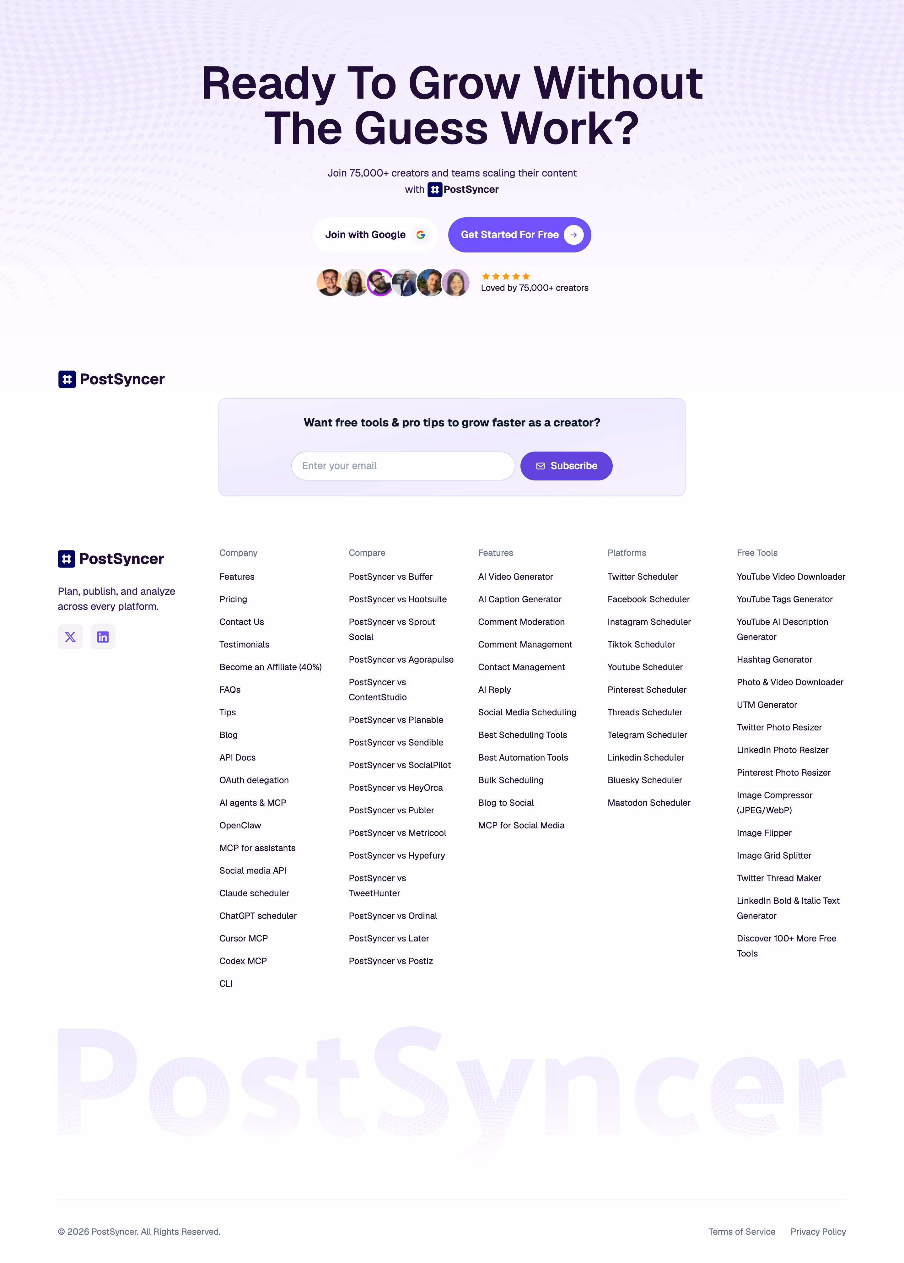 Postsyncer footer design — Marketing