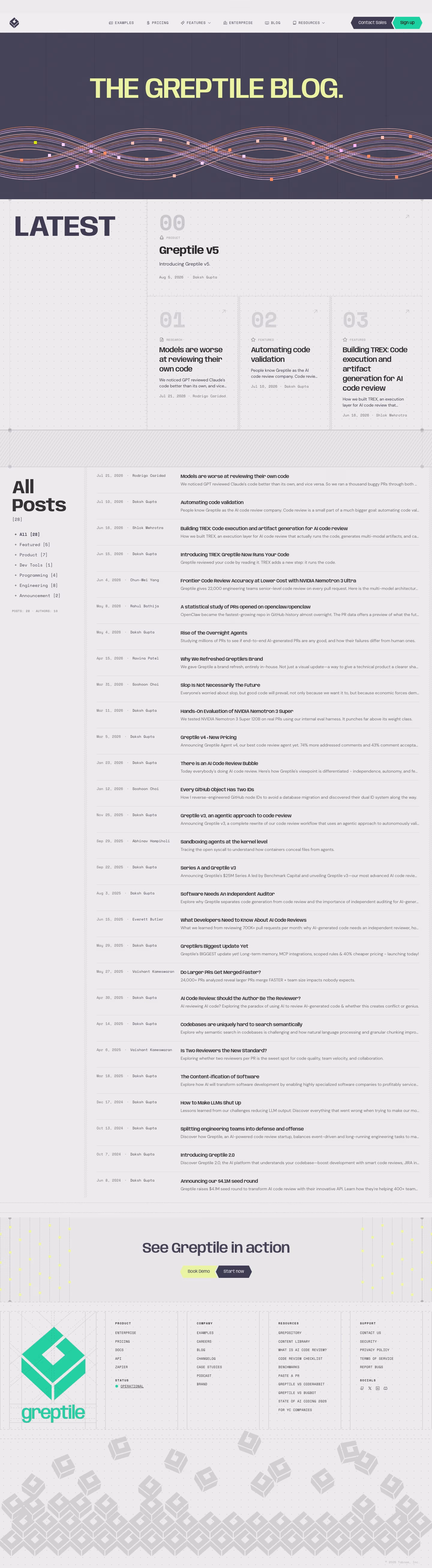 Greptile Blog pages section design