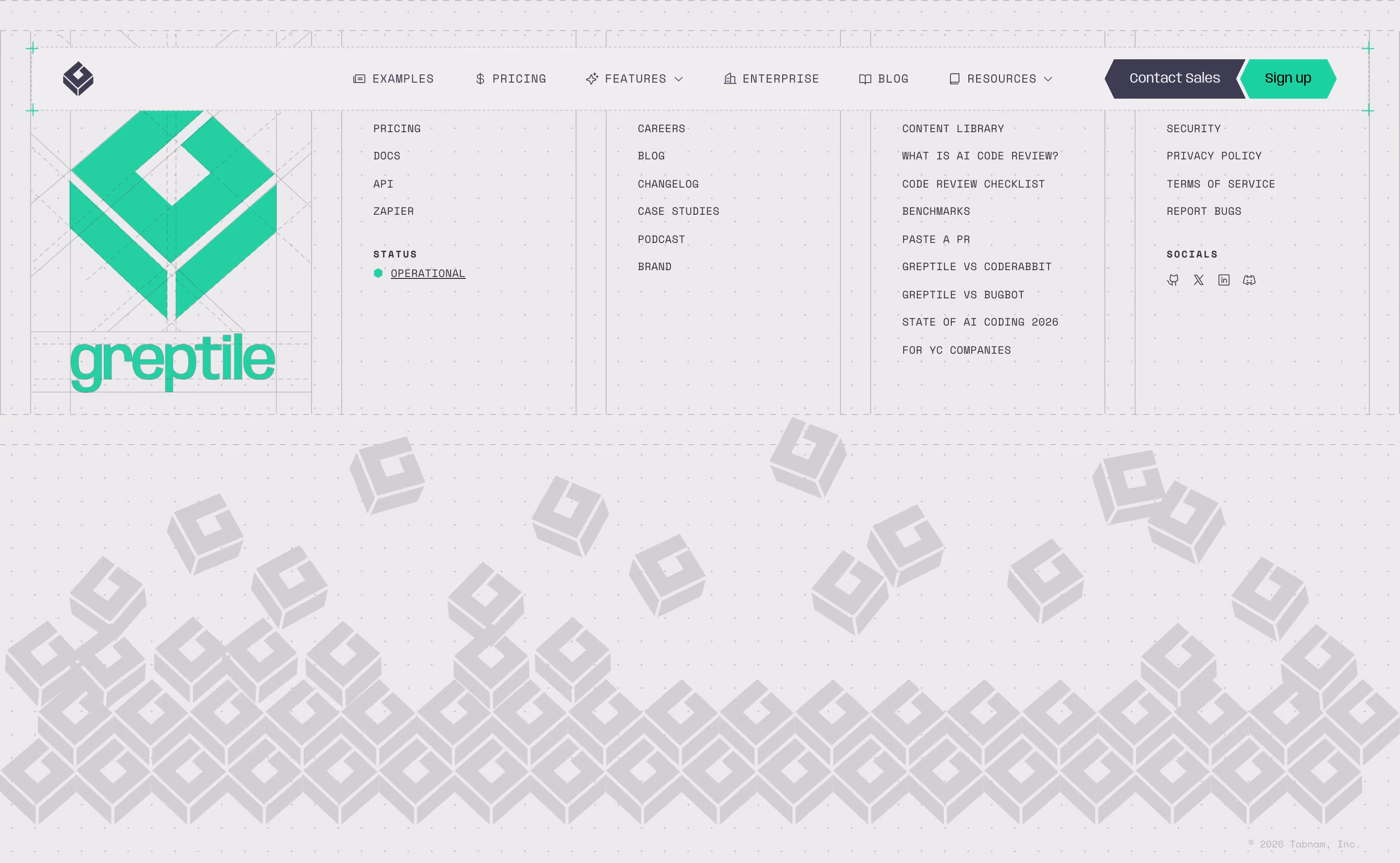 Greptile footer design — Engineering & Infrastructure