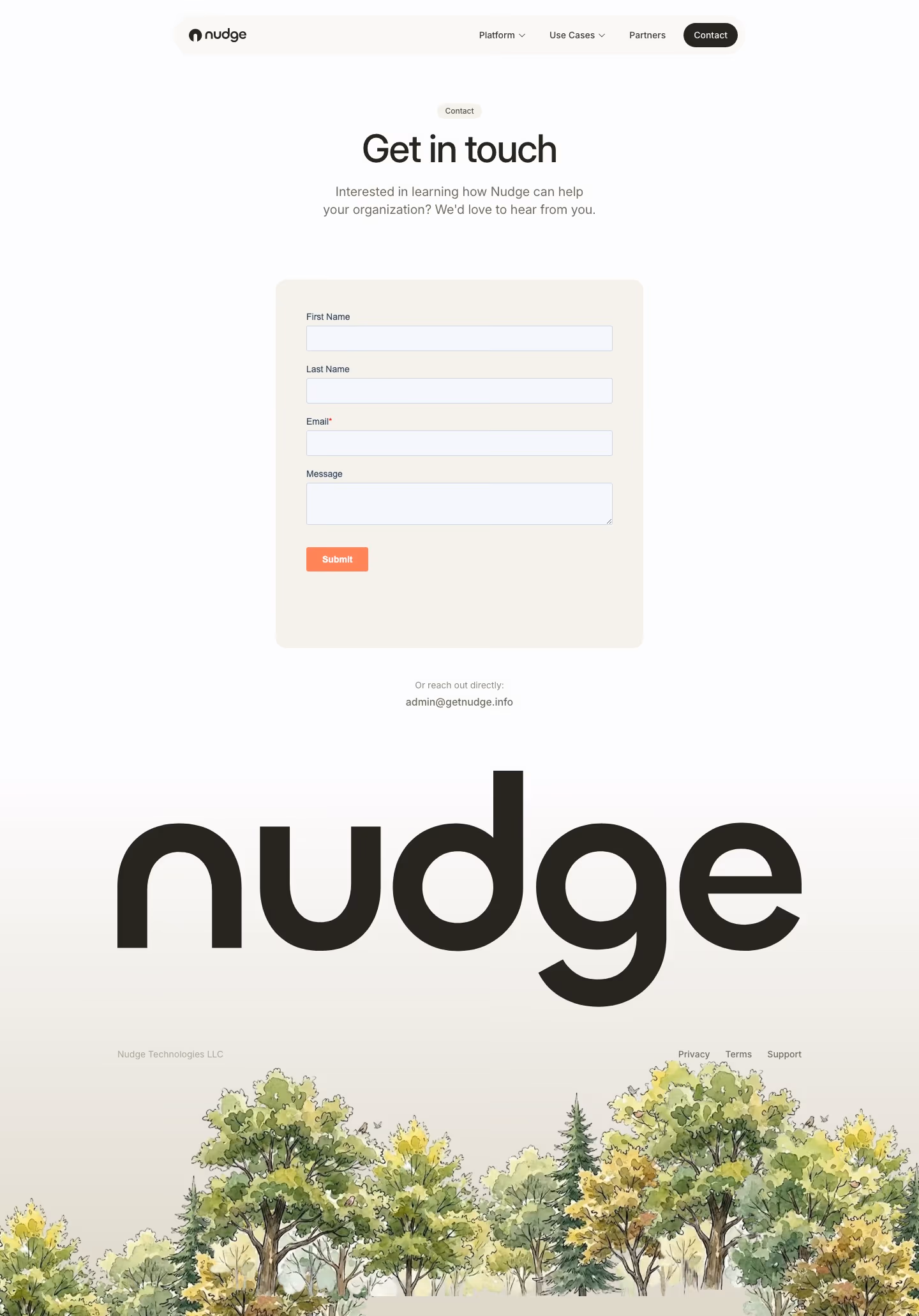 Getnudge Contact Us section design