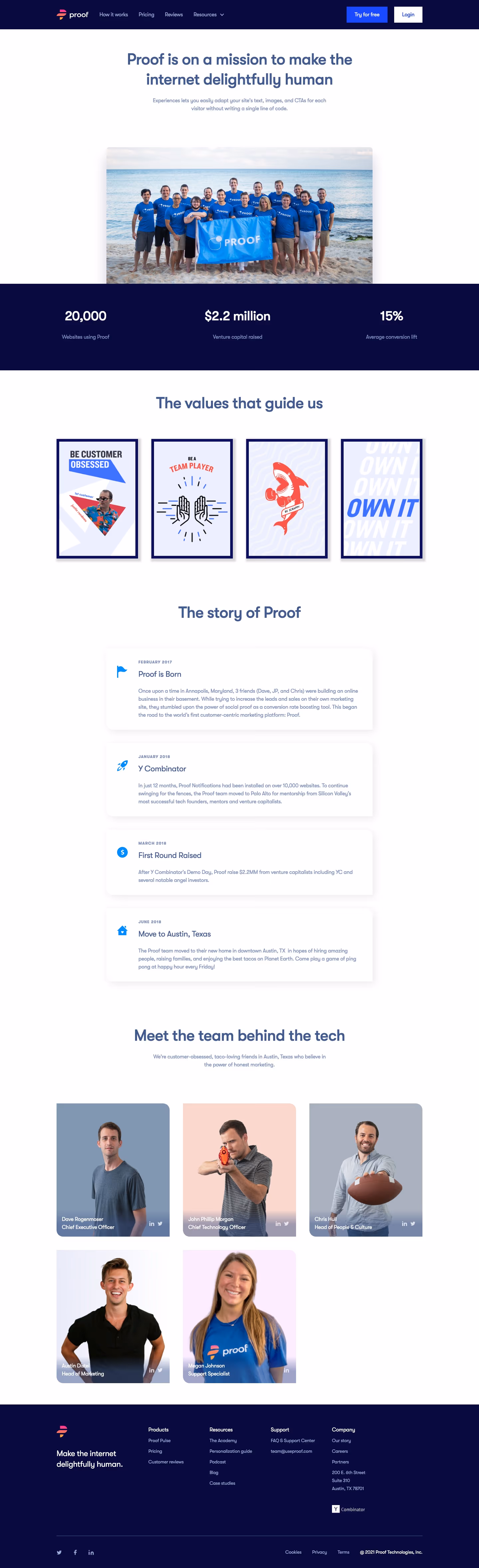 Useproof About Us section design