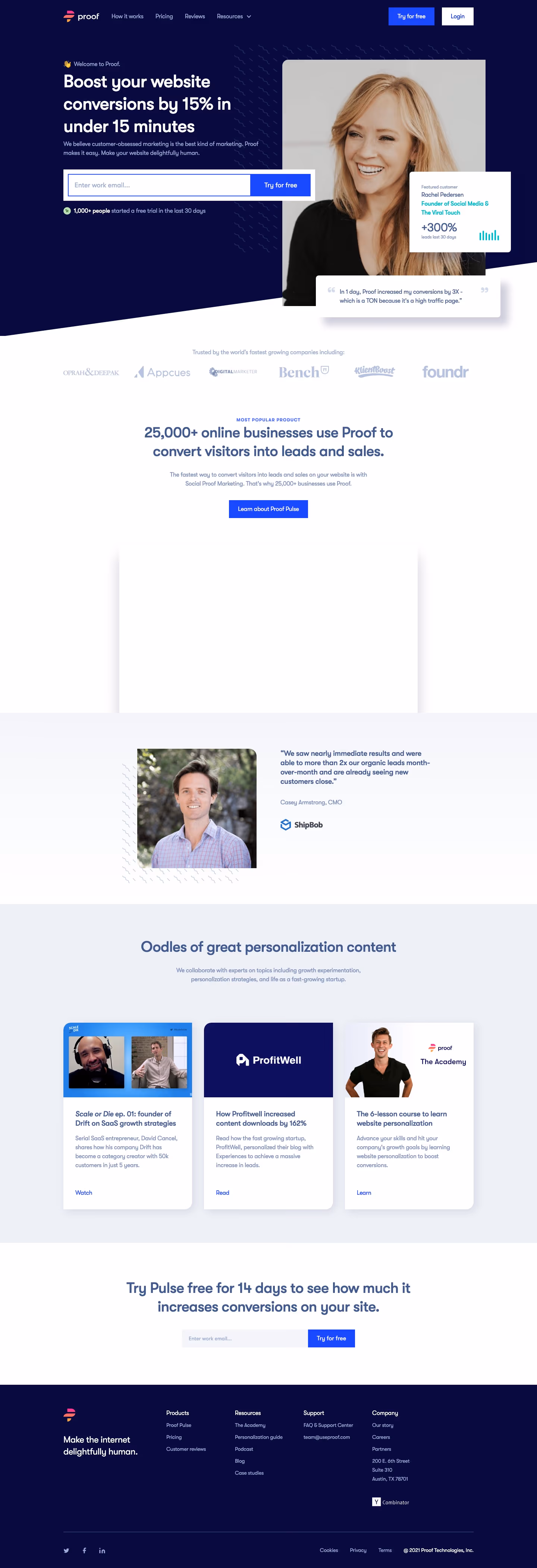 Useproof landing page design — Marketing