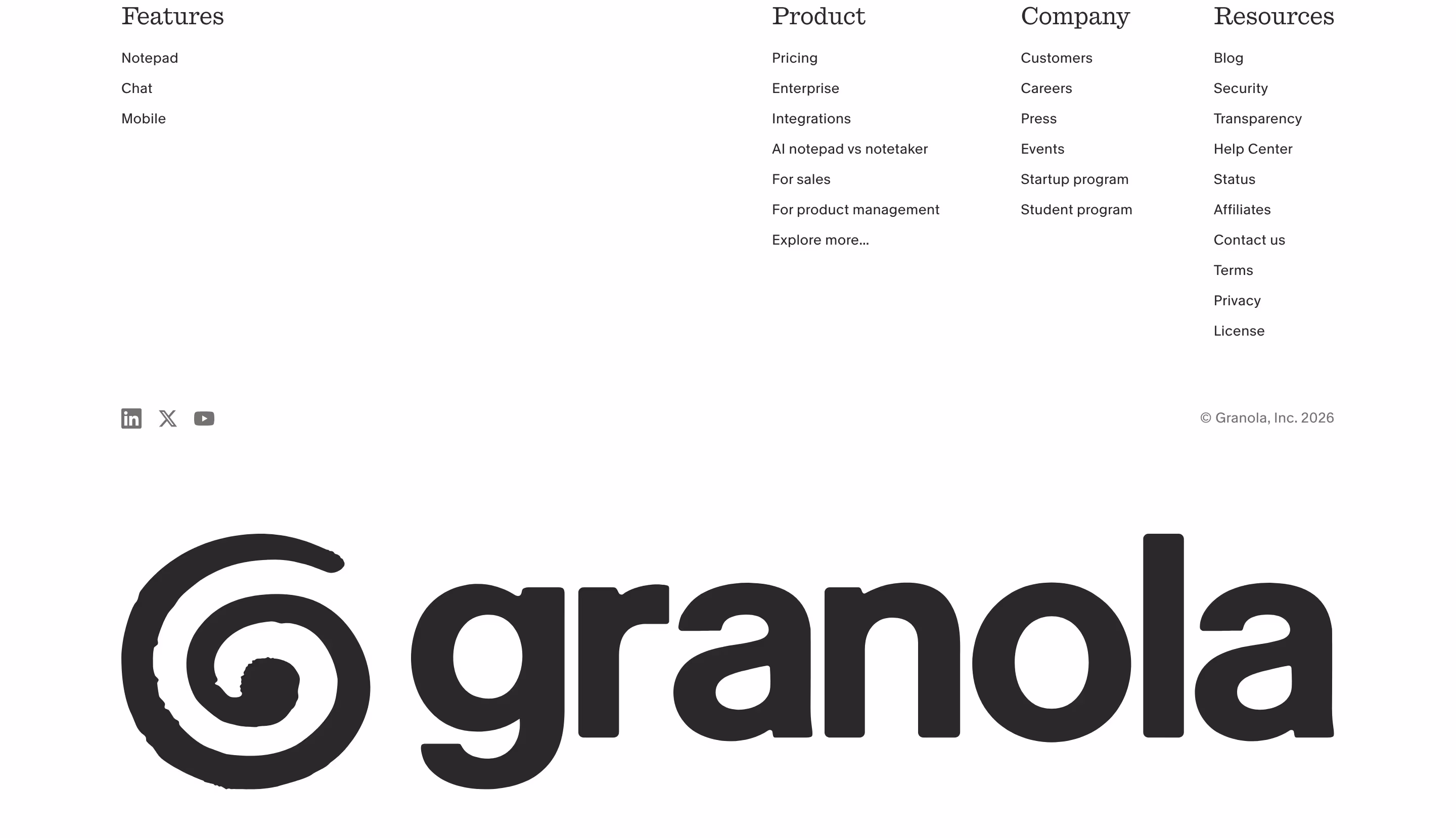Granola footer design — Productivity & Collaboration