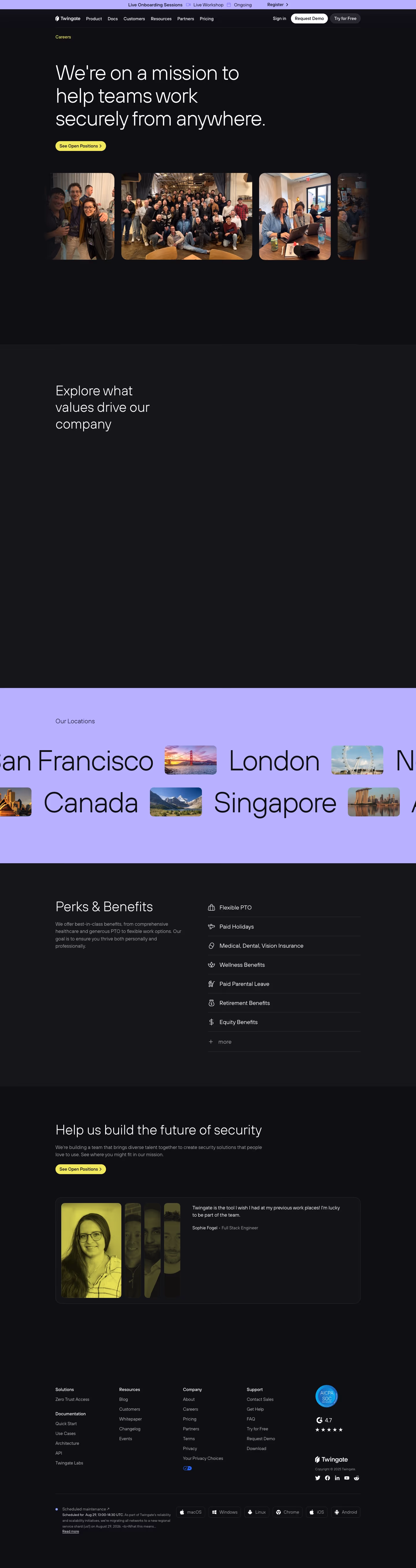 Twingate Careers pages section design
