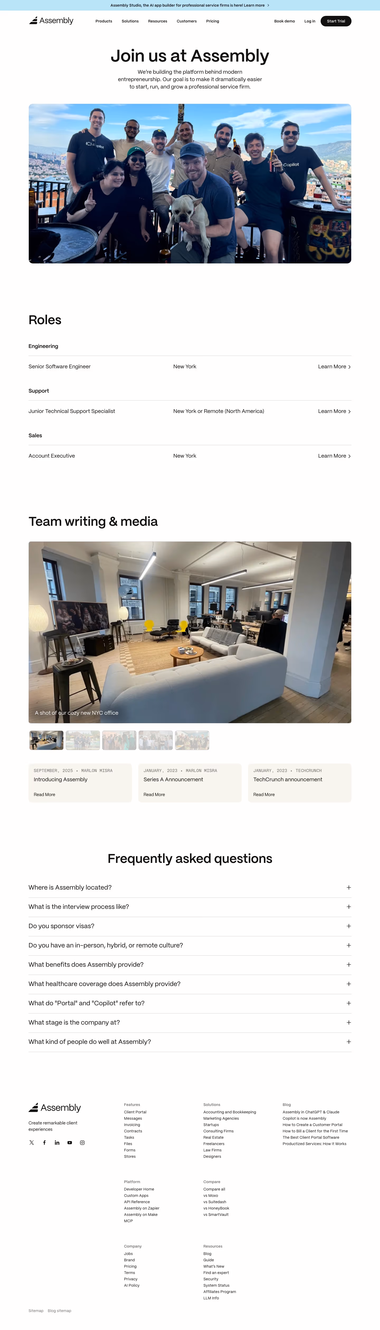 Assembly Careers pages section design