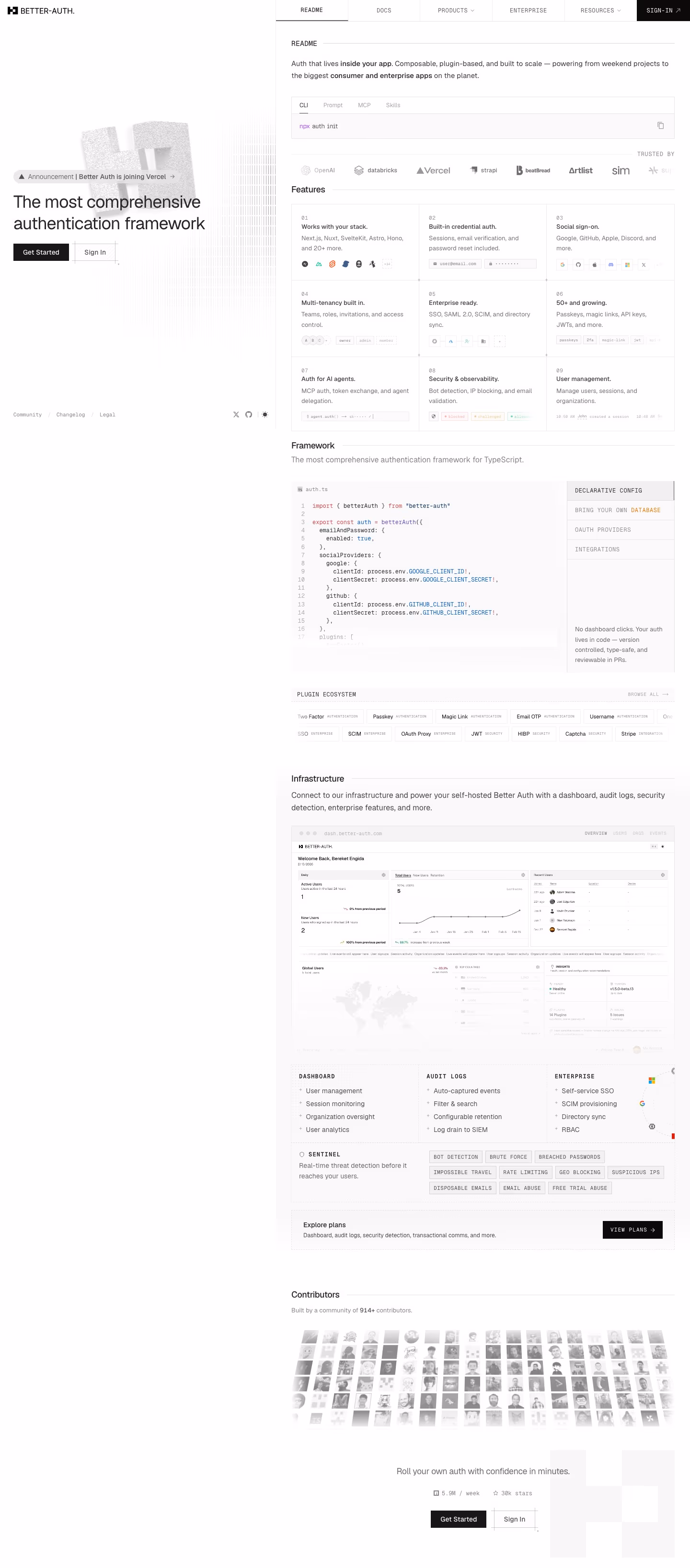 Better-auth landing page design — Engineering & Infrastructure