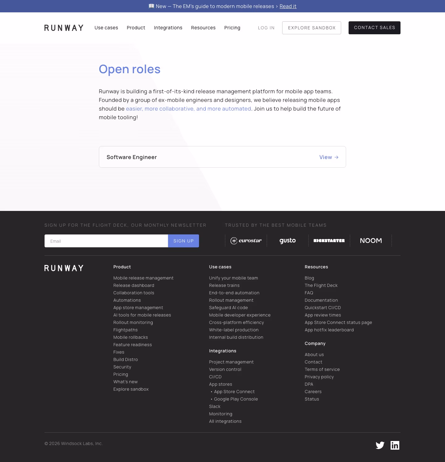 Runway Careers pages section design