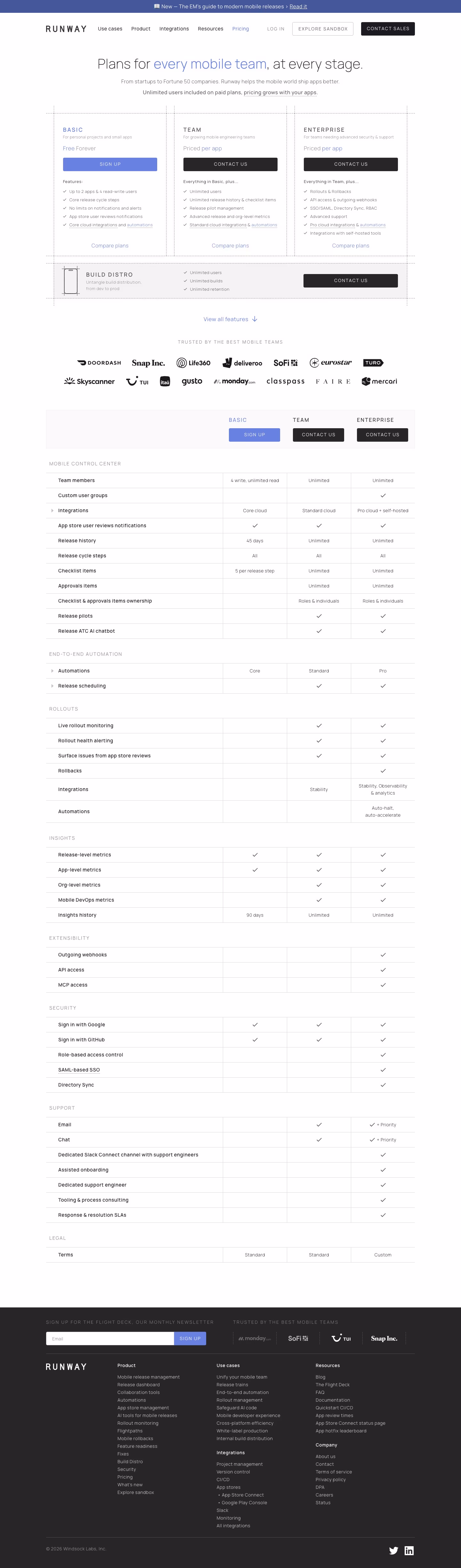 Runway Pricing & Plans section design
