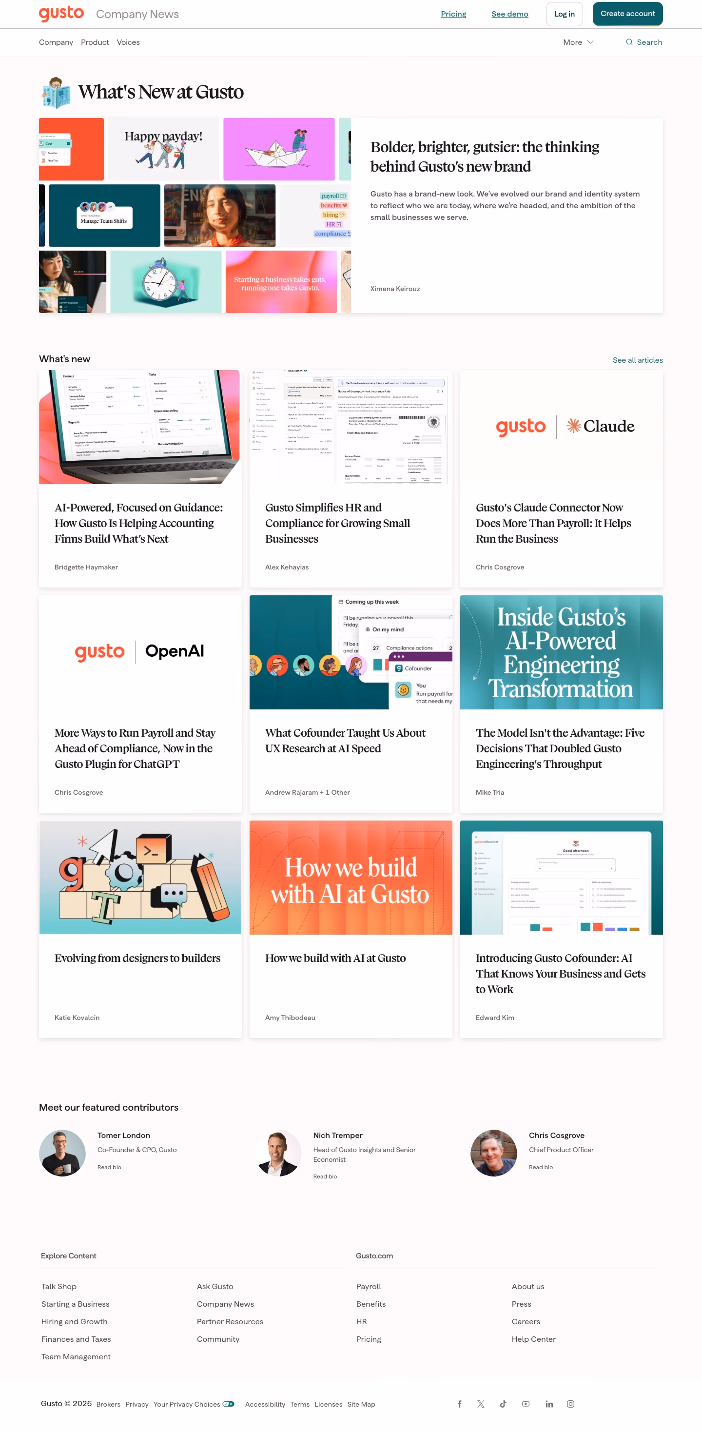 Gusto Blog pages section design