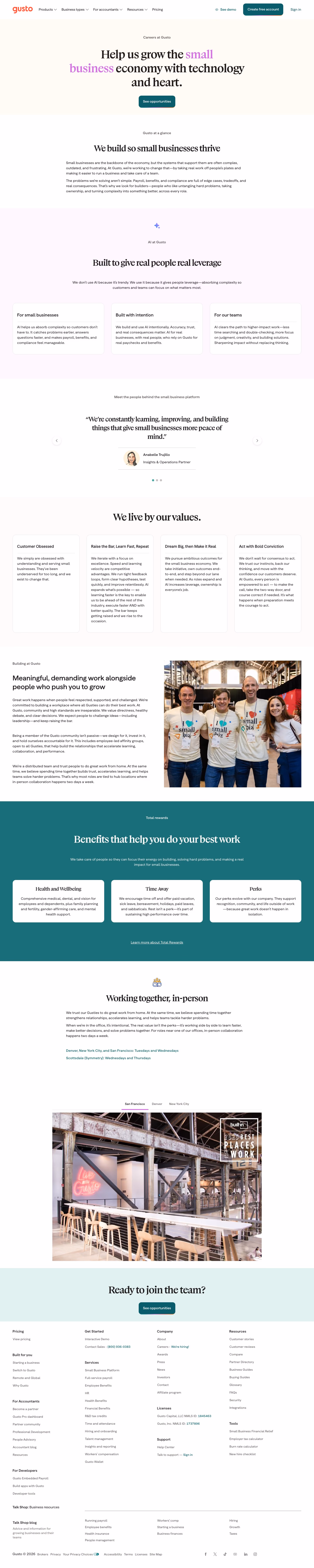 Gusto Careers pages section design