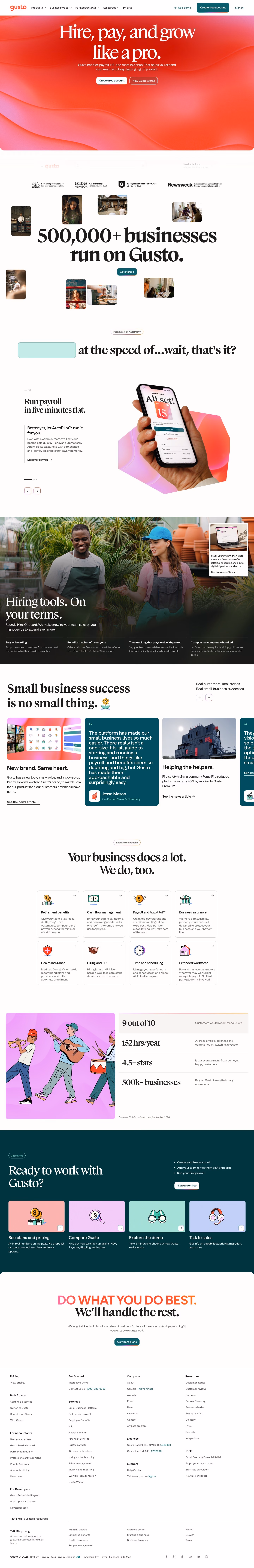 Gusto landing page design