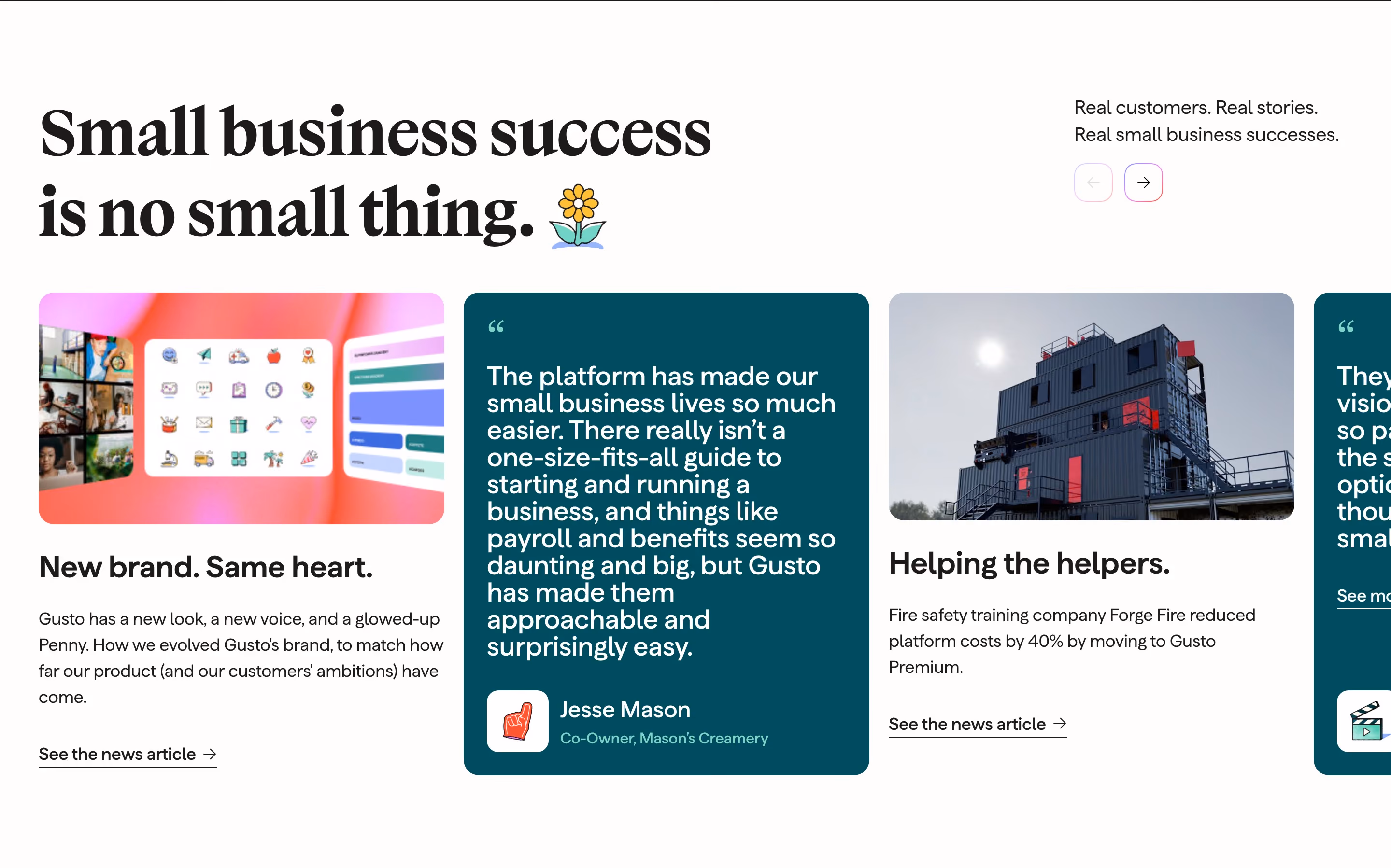 Gusto Testimonials section design