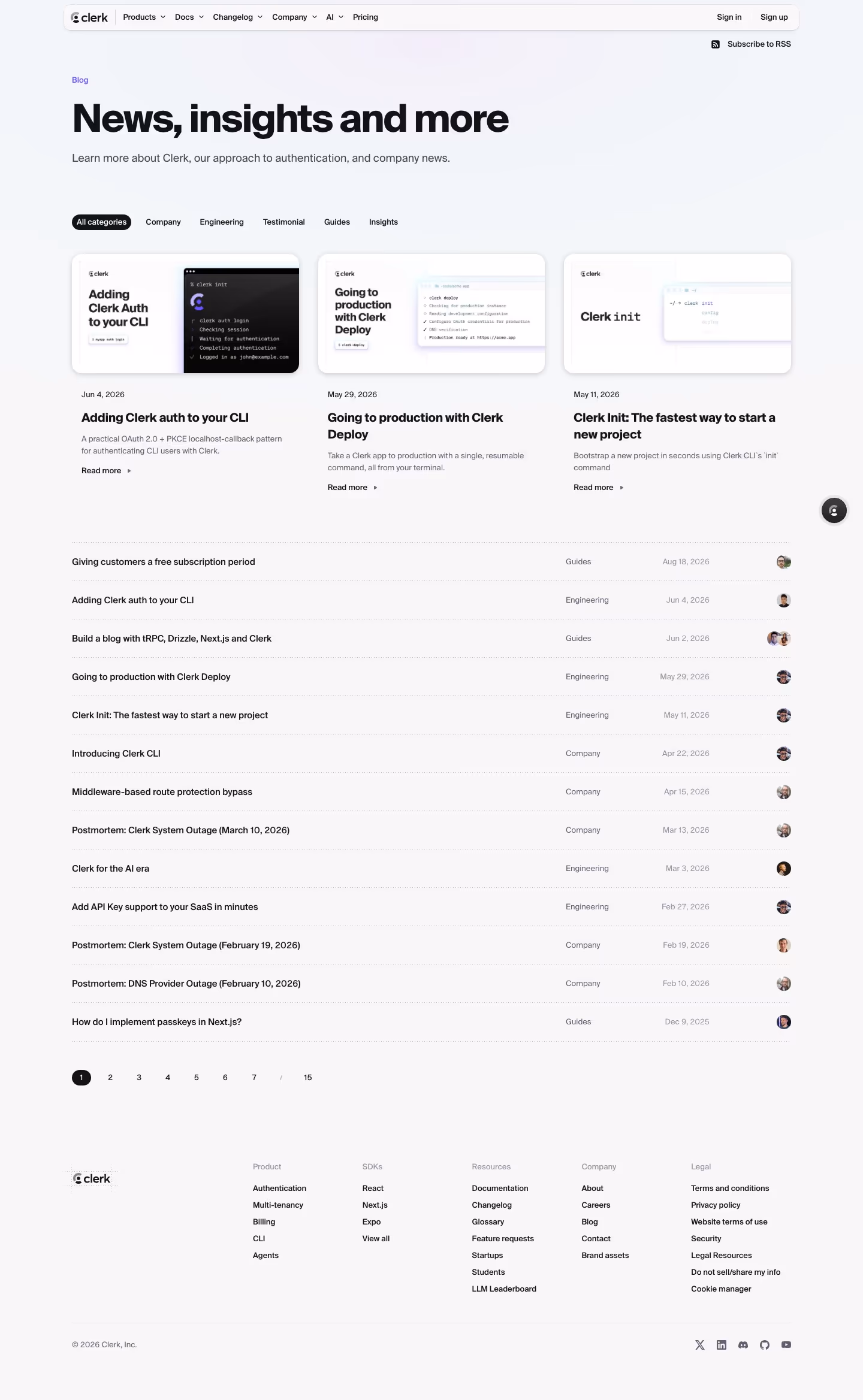 Clerk Blog pages section design