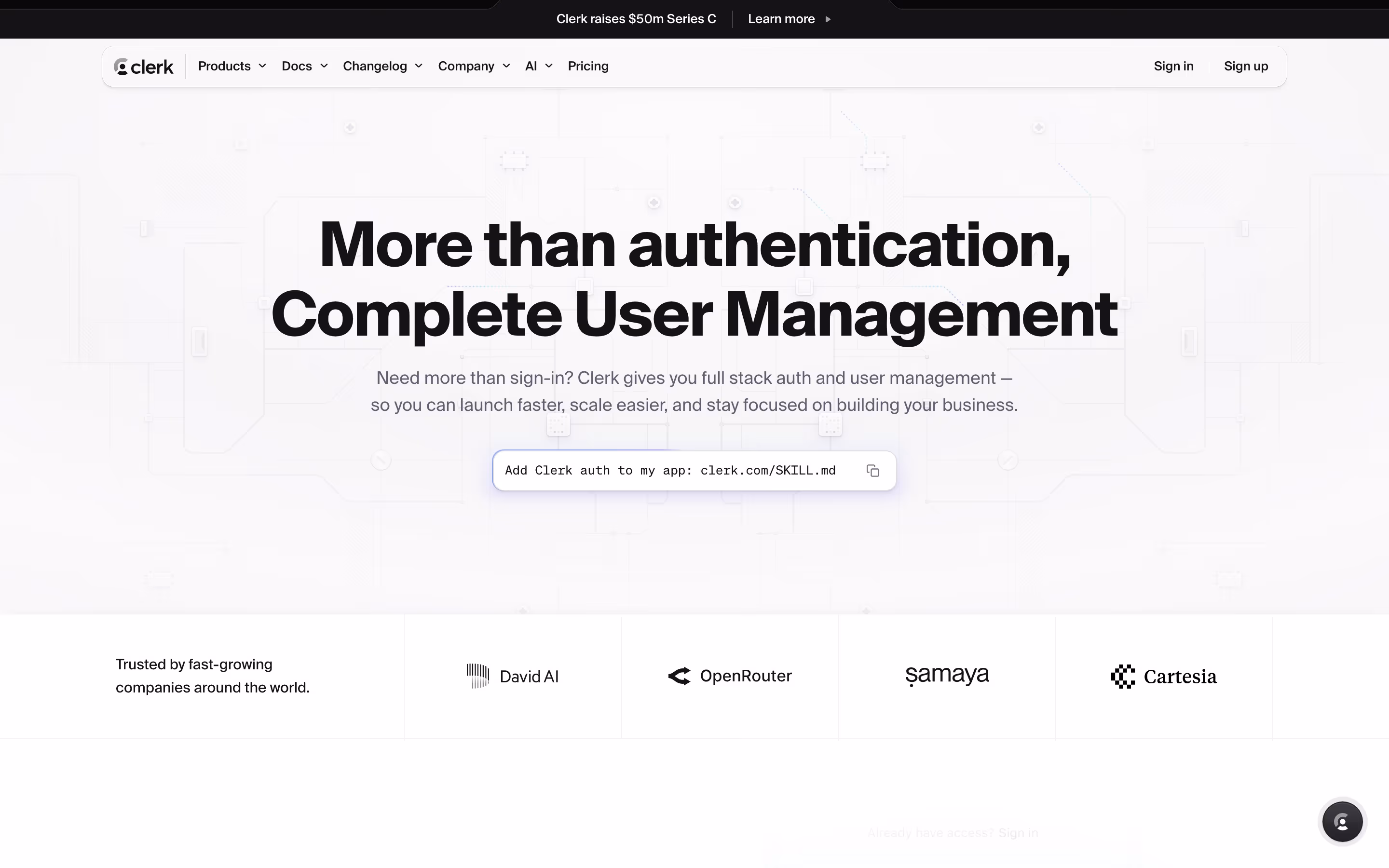Clerk hero design — Engineering & Infrastructure