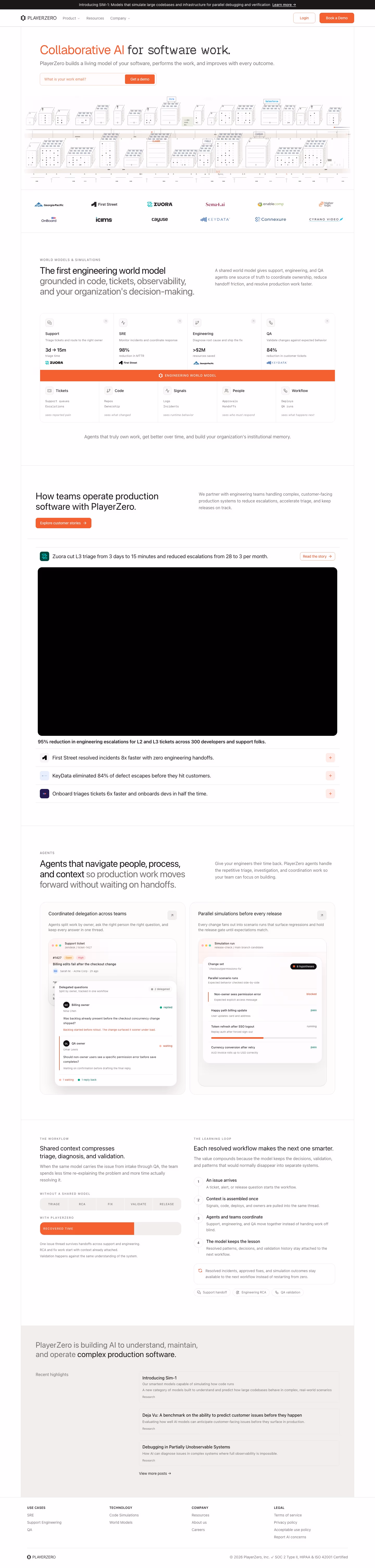 PlayerZero landing page design — Engineering & Infrastructure