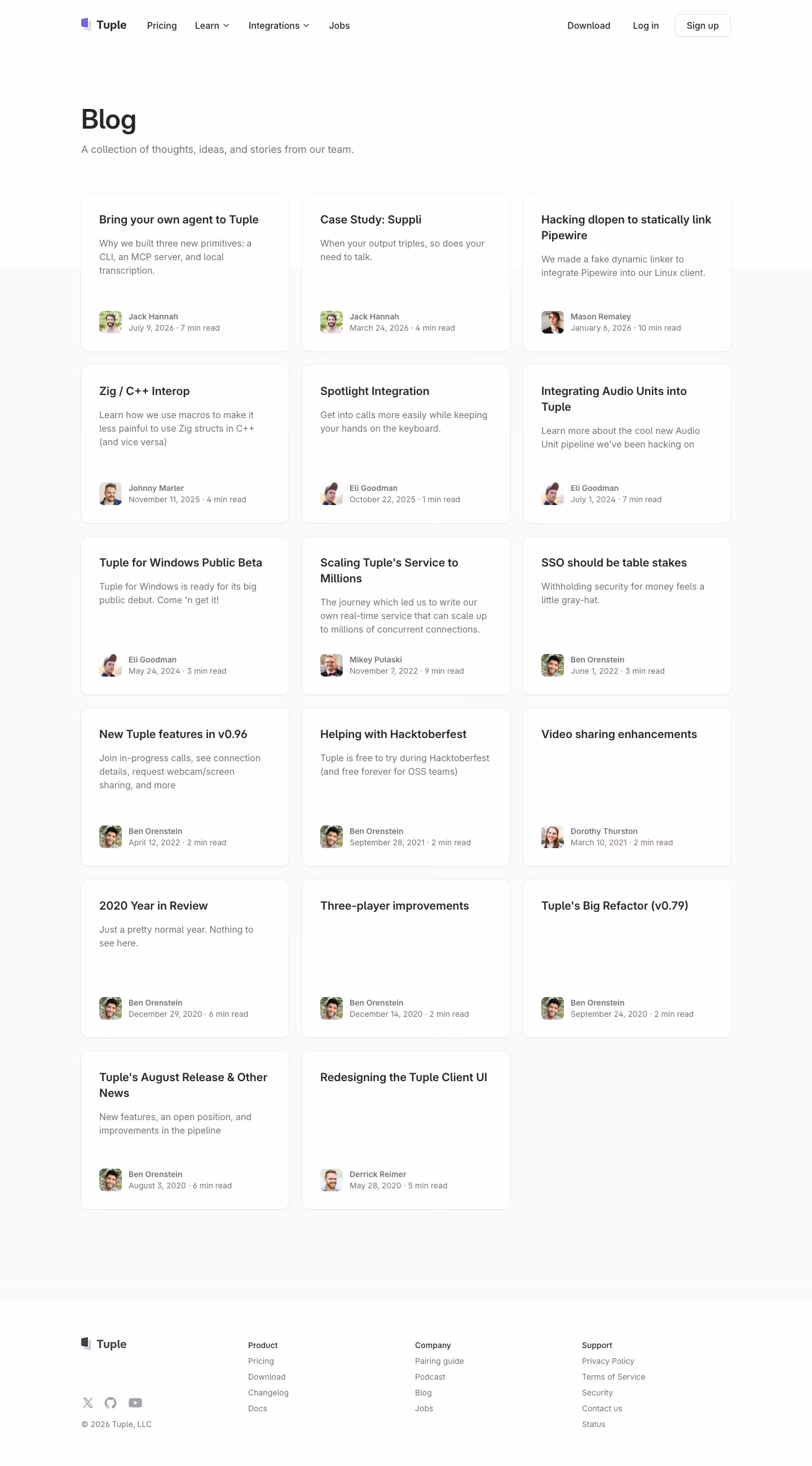 Tuple Blog pages section design