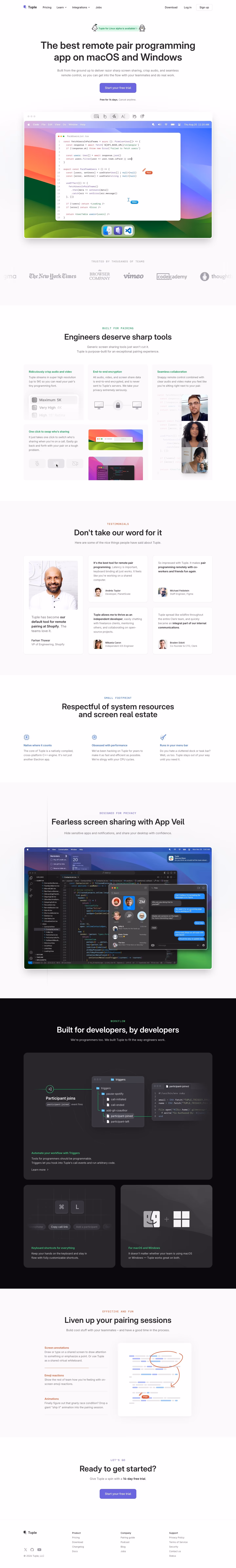 Tuple landing page design — Engineering & Infrastructure