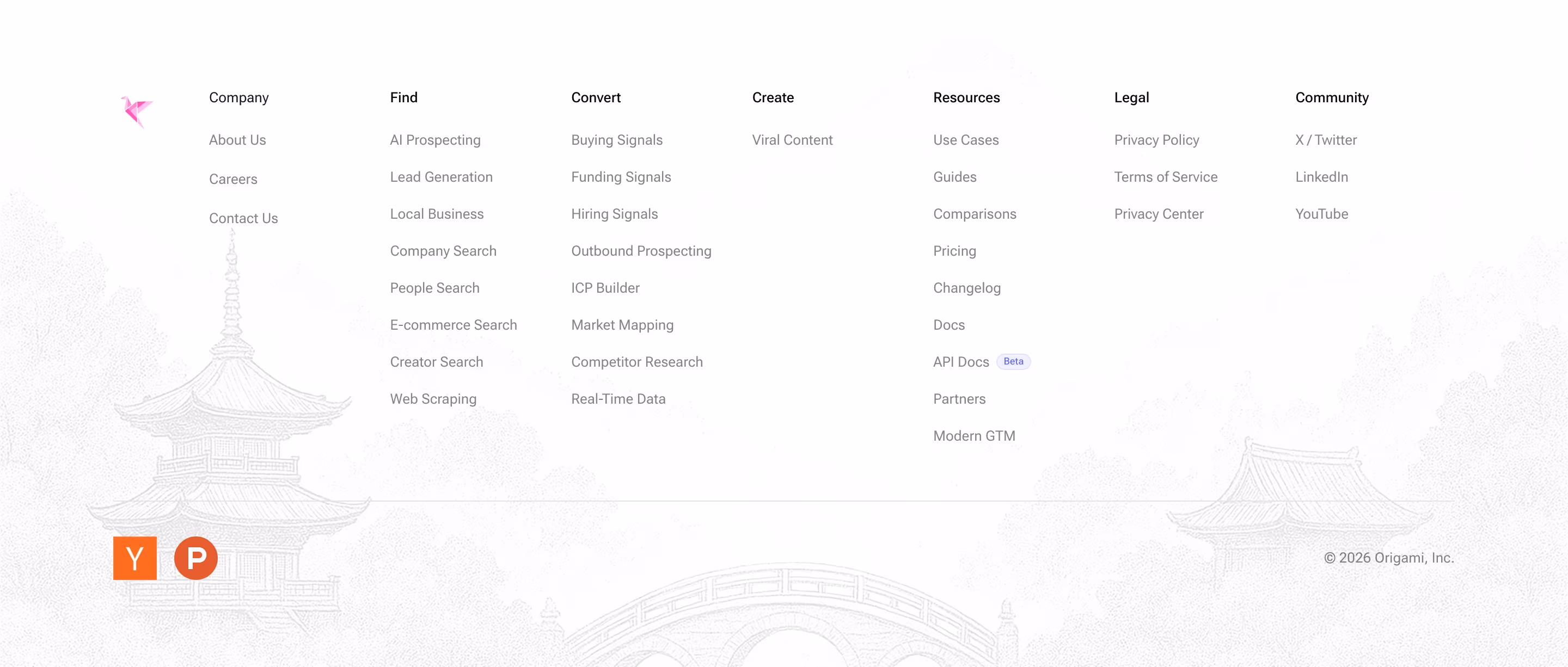 Origami footer design — Sales & Support