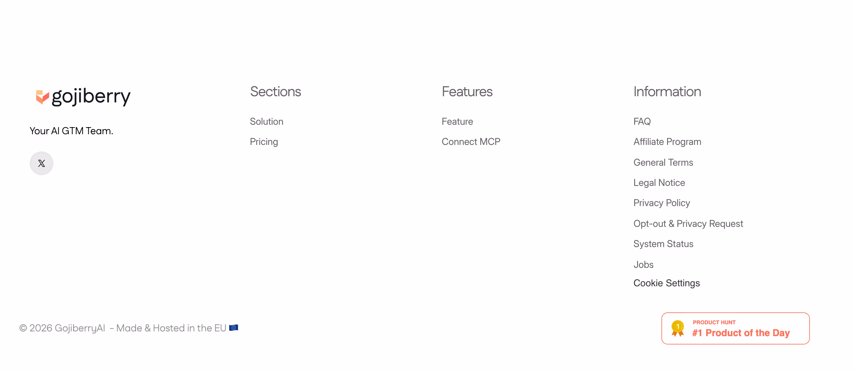 Gojiberry footer design — Sales & Support
