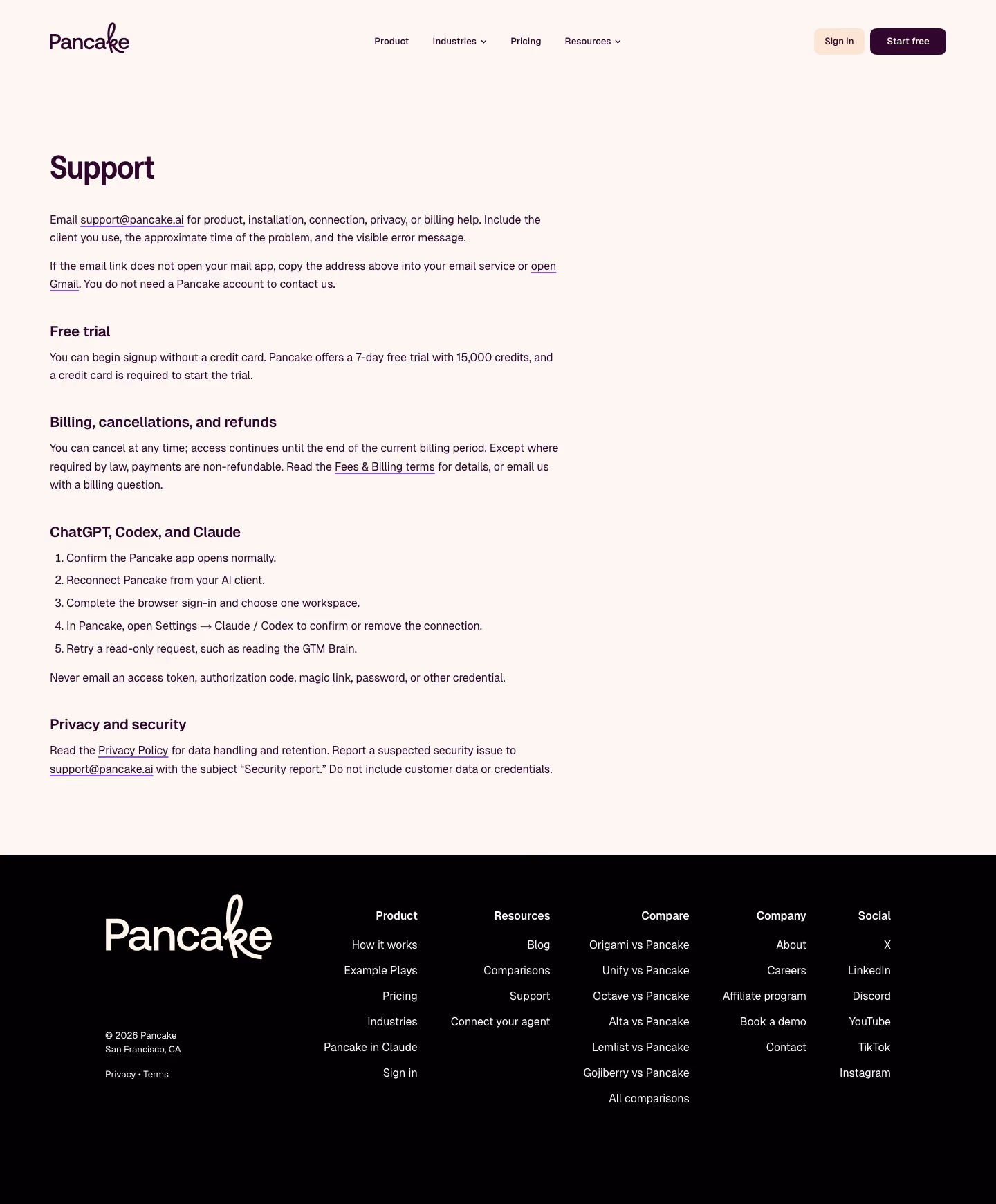 Pancake Contact Us section design