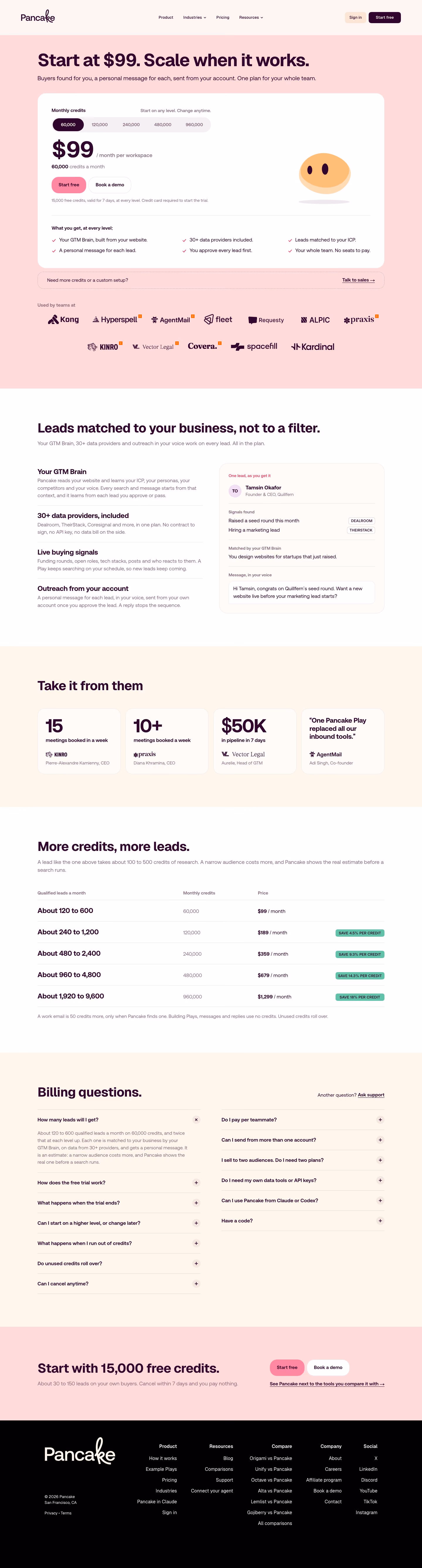 Pancake Pricing & Plans section design