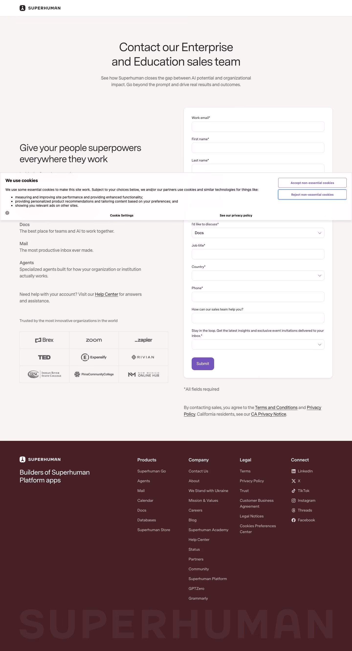 Coda Contact Us section design