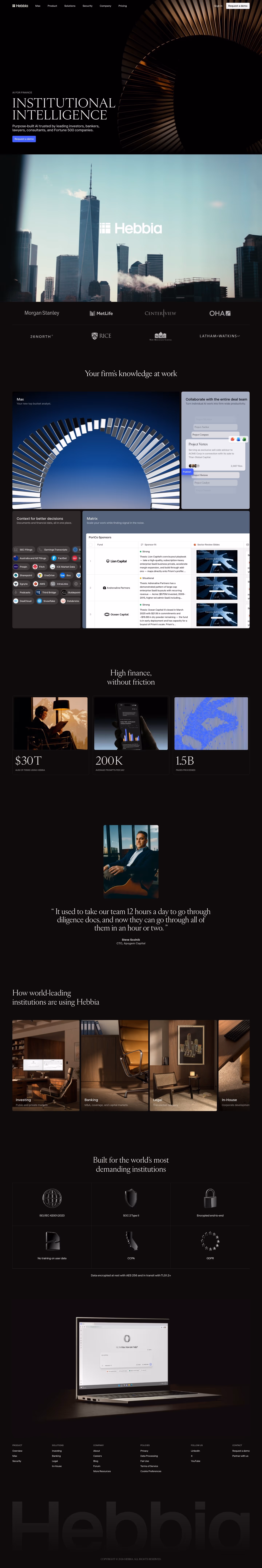 Hebbia landing page design — Finance & Commerce