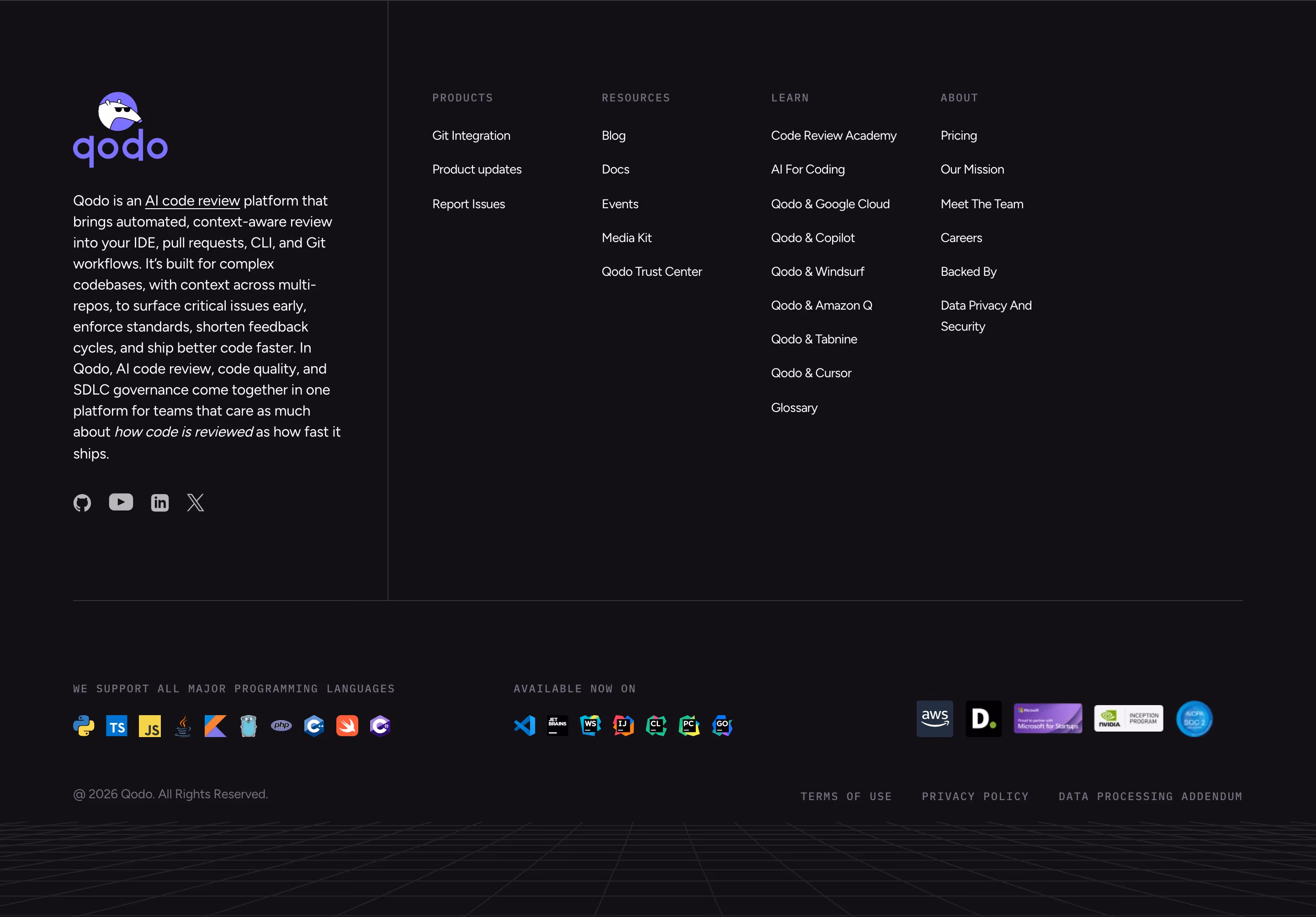 Qodo footer design — Engineering & Infrastructure