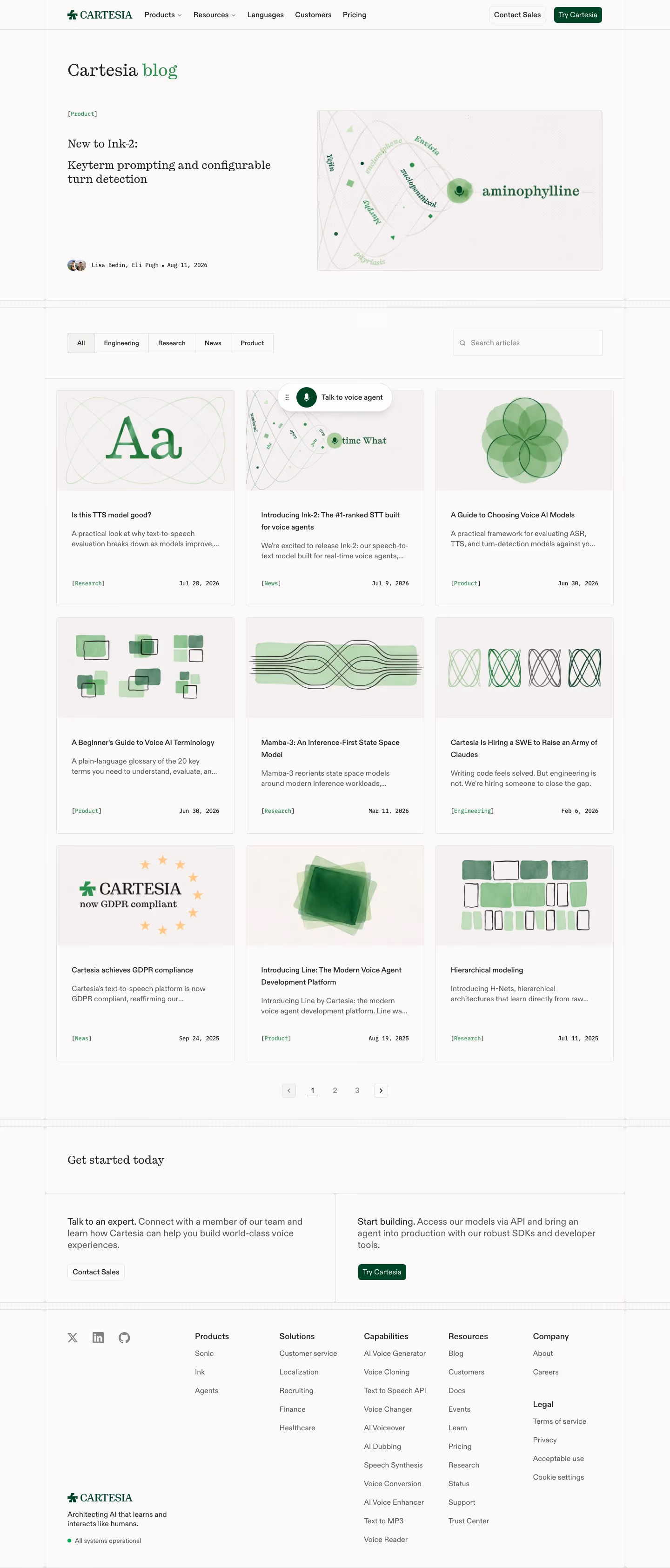 Cartesia Blog pages section design