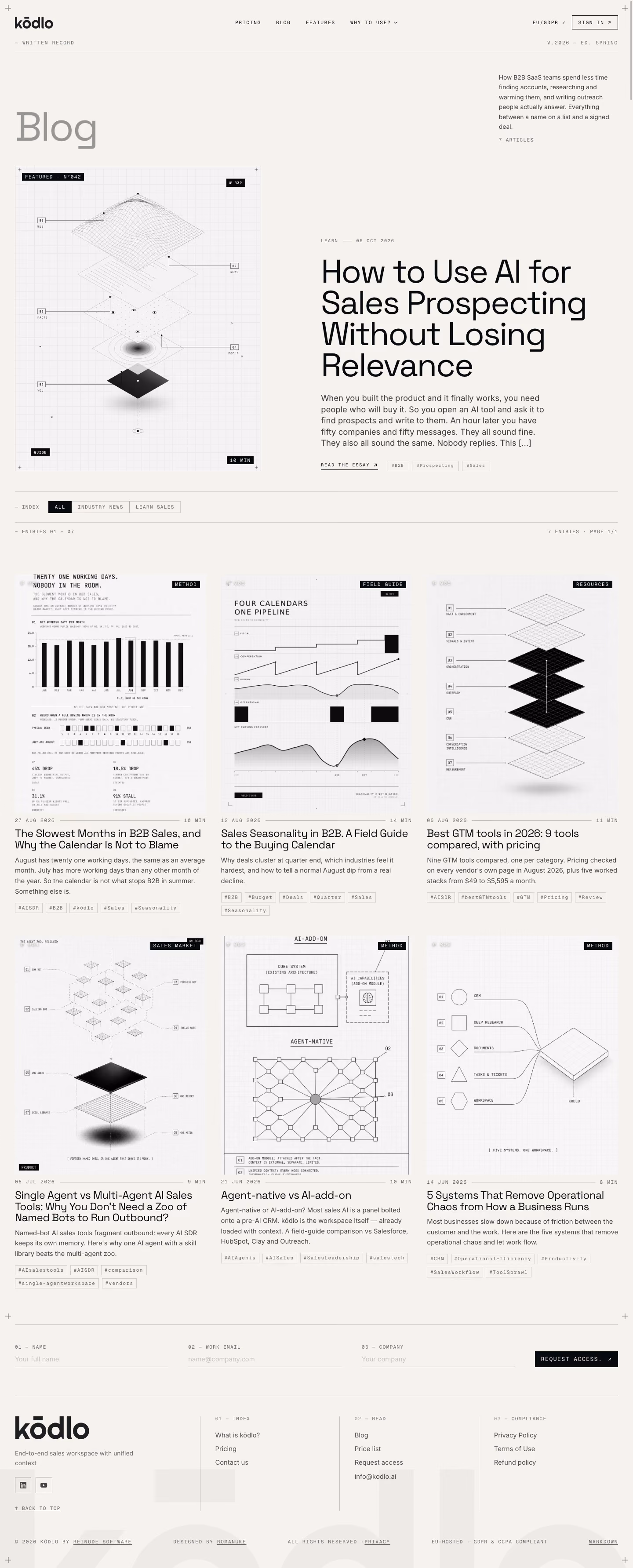Kodlo Blog pages section design