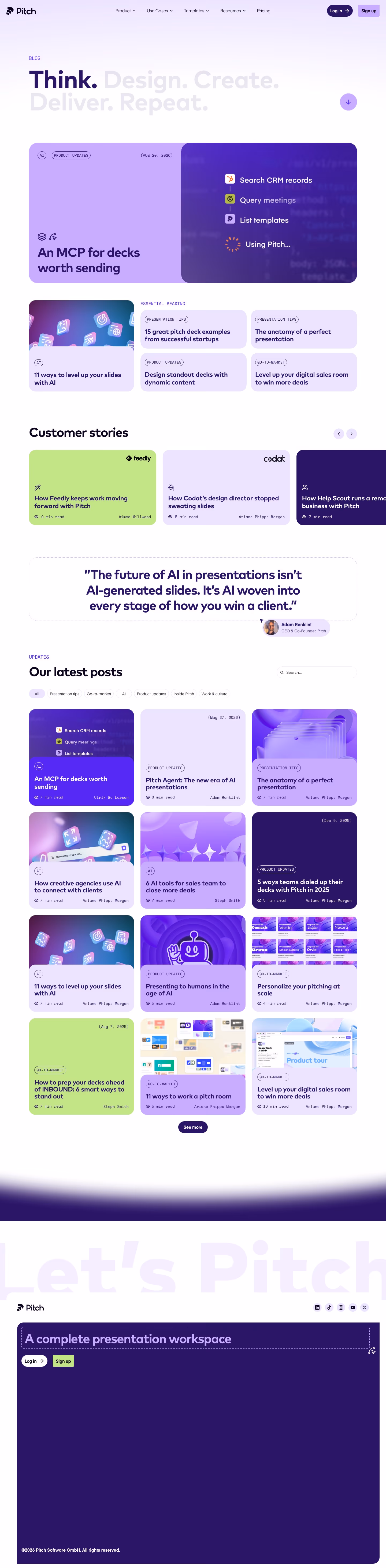 Pitch Blog pages section design