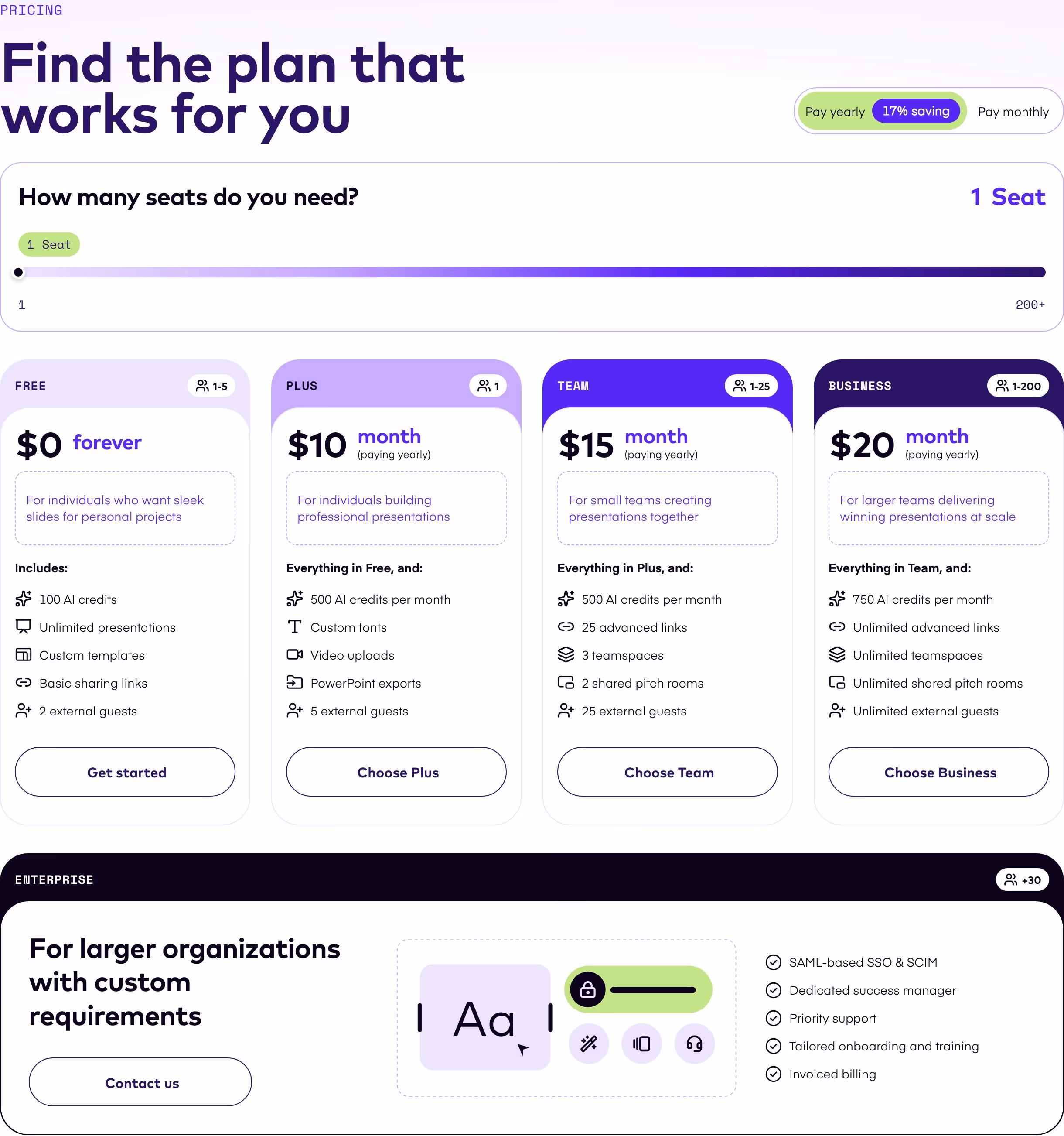 Pitch pricing design — Productivity & Collaboration