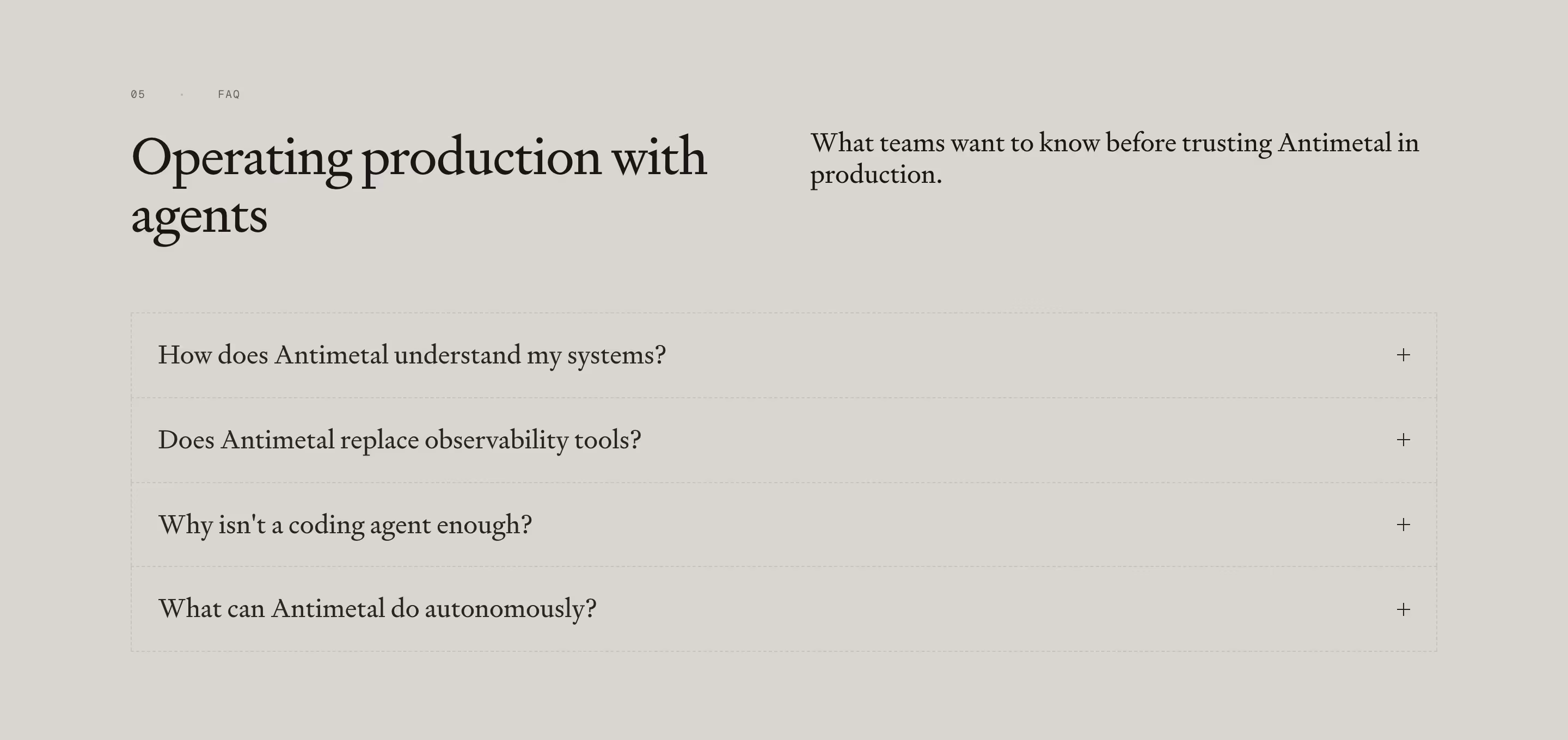 Antimetal faq design — Engineering & Infrastructure