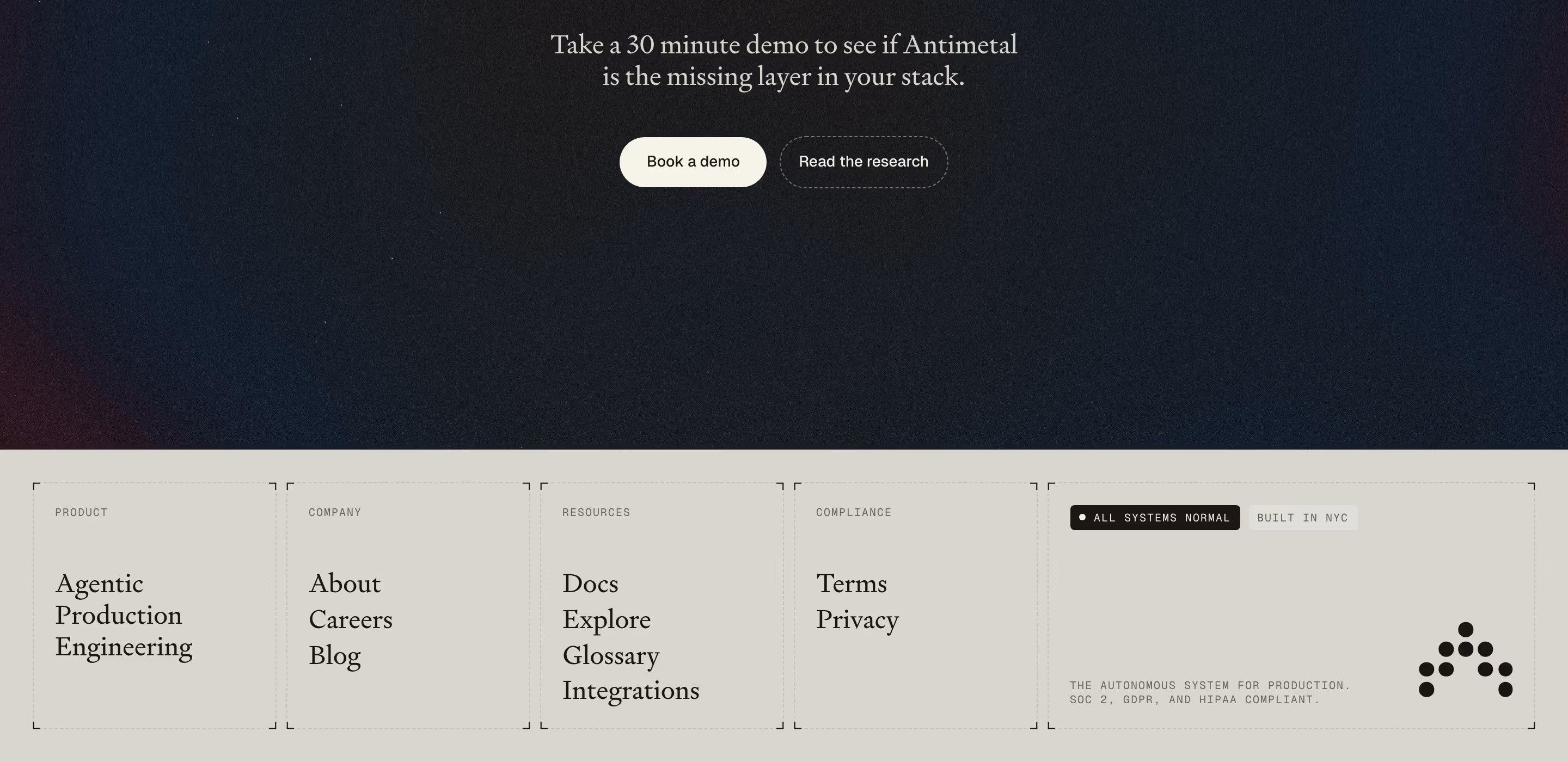 Antimetal footer design — Engineering & Infrastructure