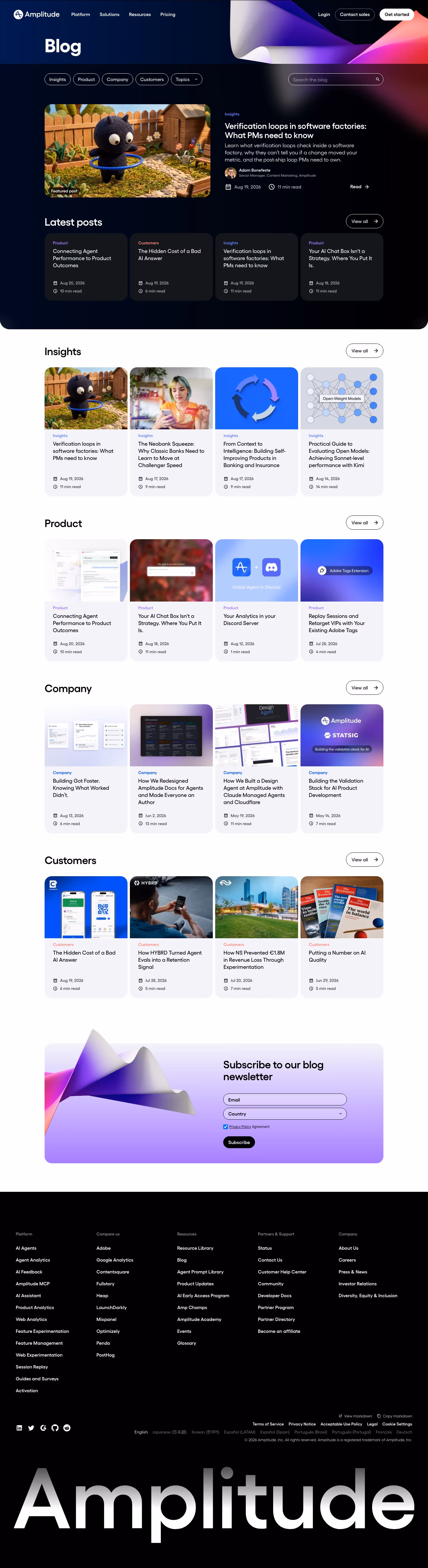 Amplitude Blog pages section design