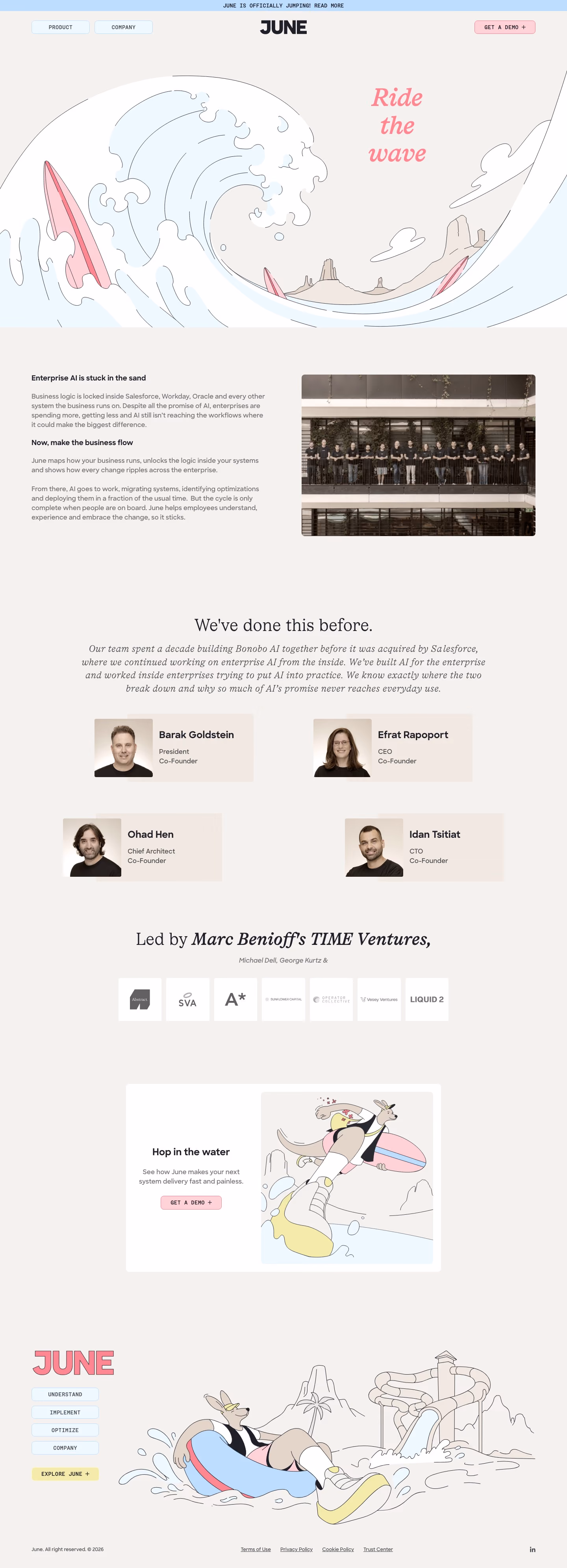 June AI About Us section design