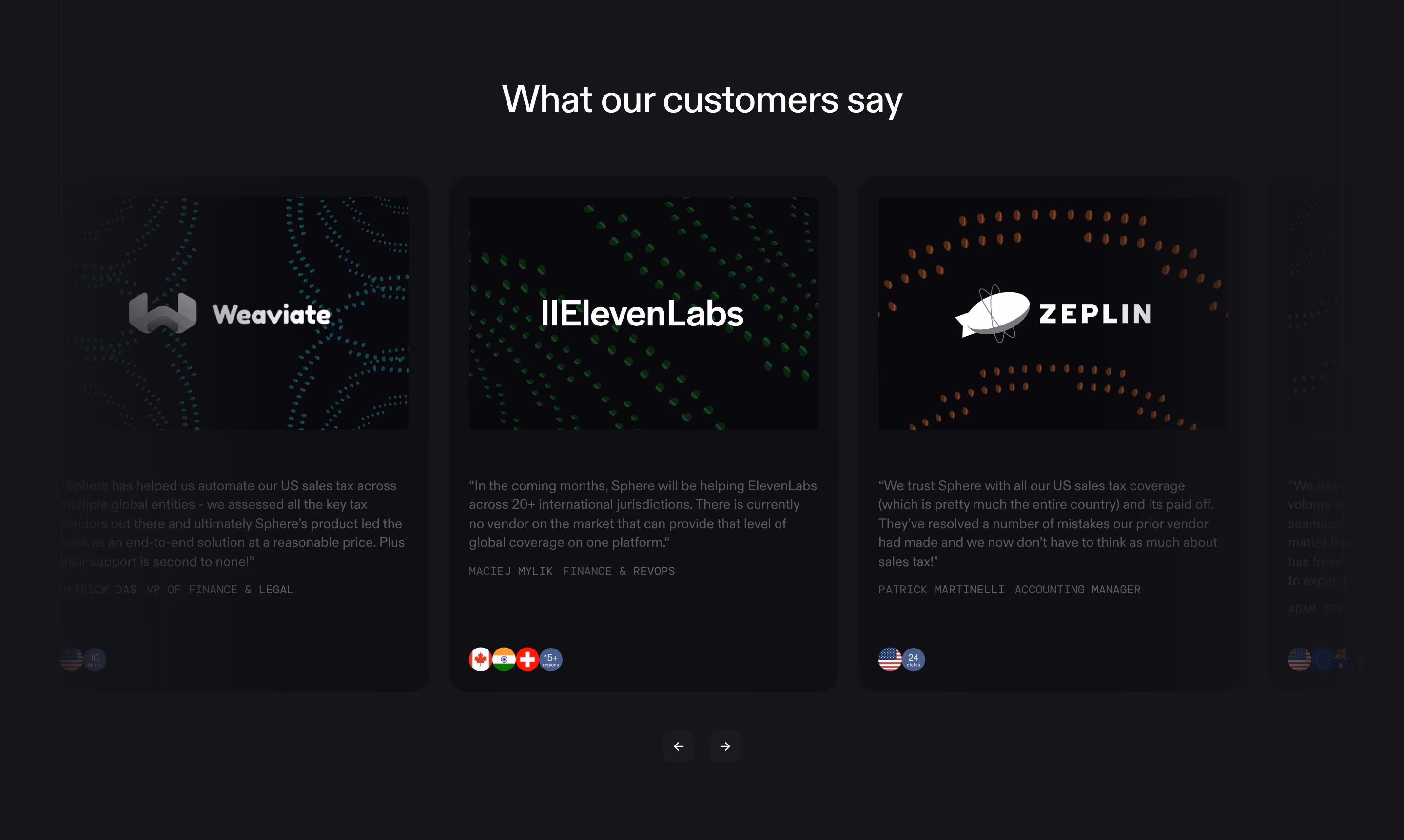 Getsphere Testimonials section design