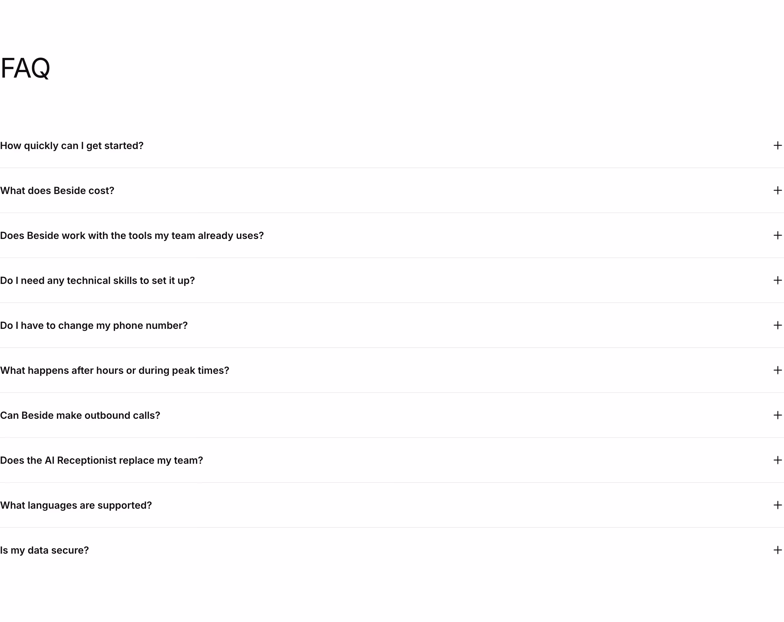 Beside faq design — Sales & Support