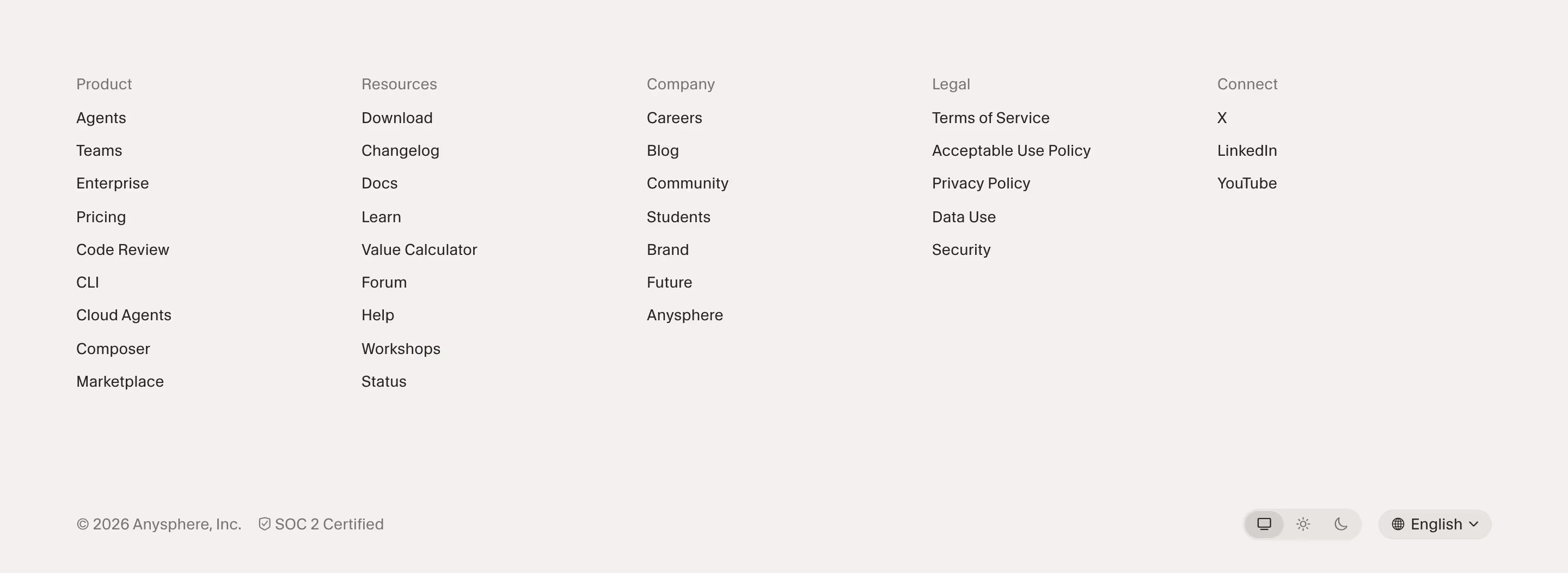 Cursor footer design — Engineering & Infrastructure