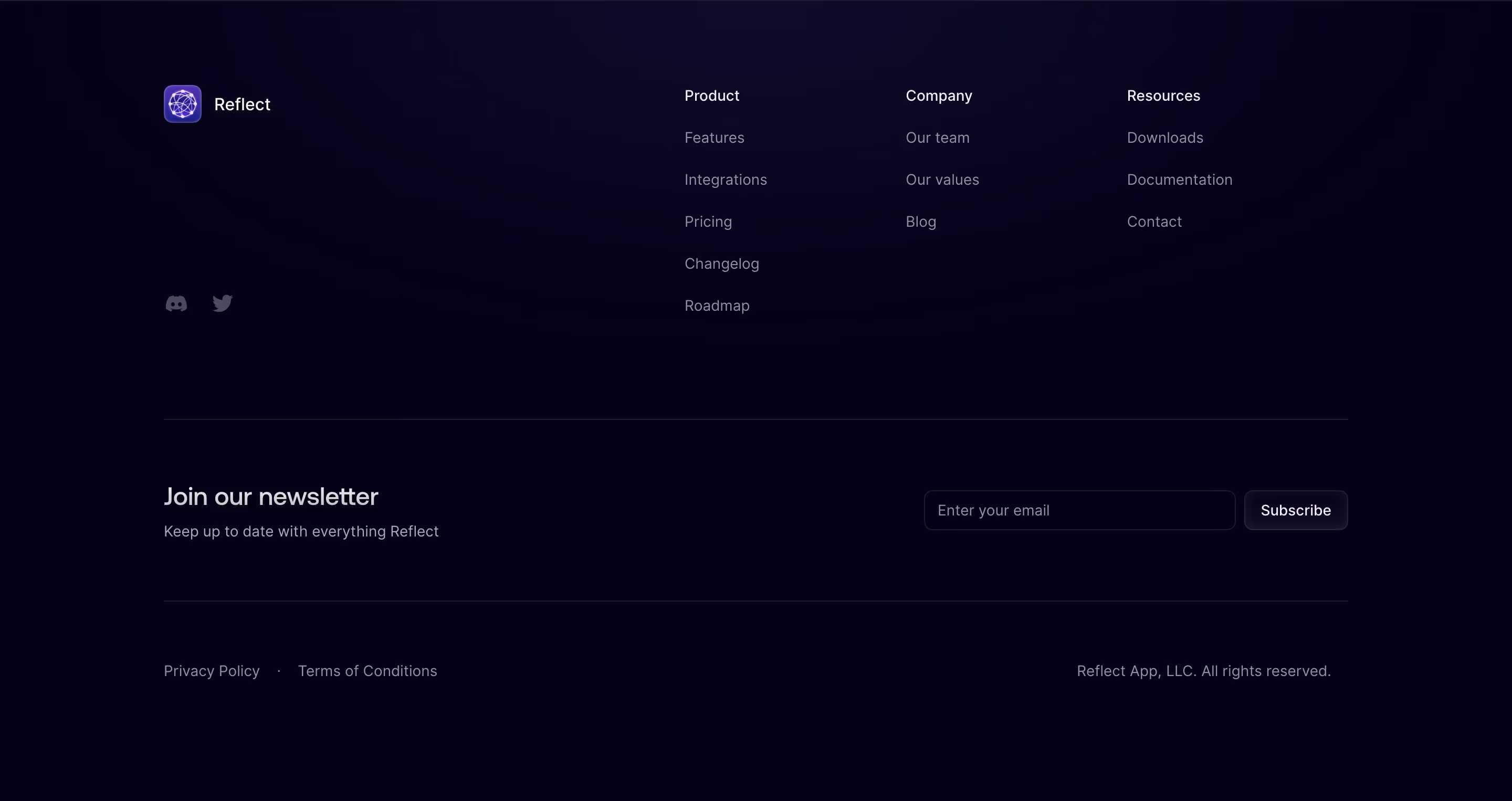 Reflect footer design — Productivity & Collaboration