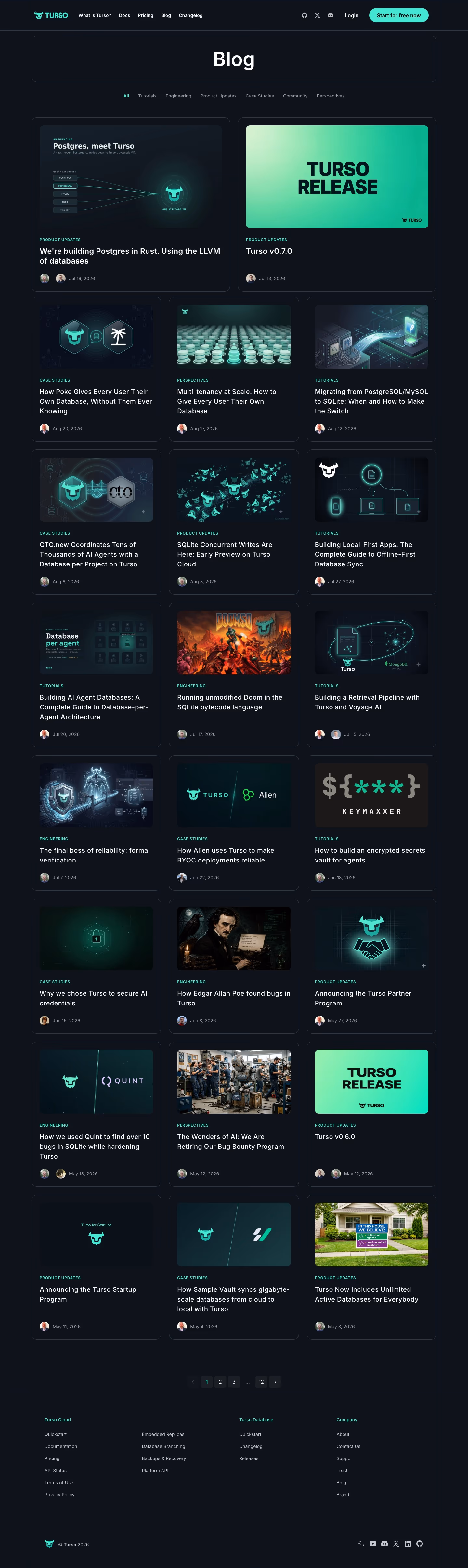 Turso Blog pages section design